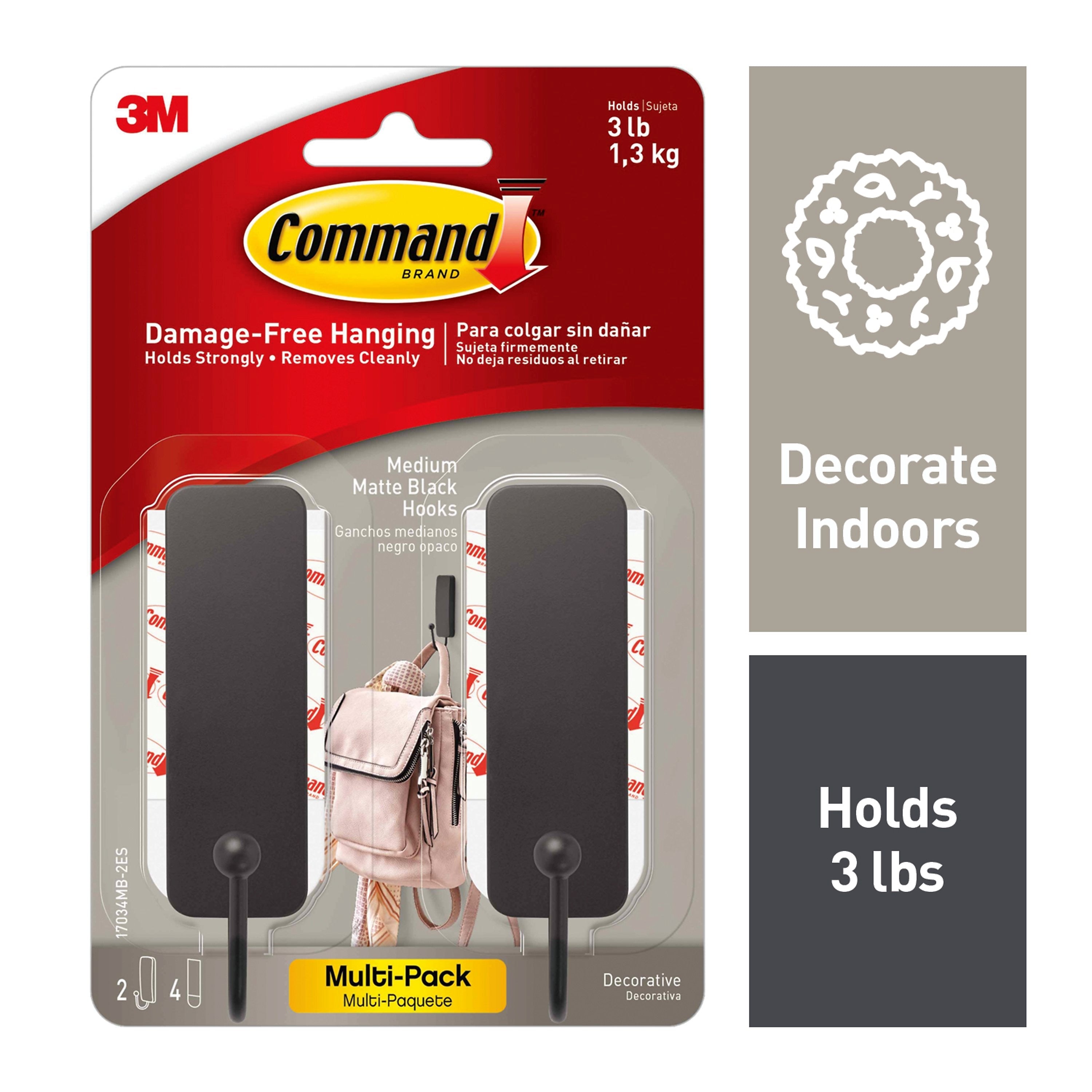 Command™ Medium Designer Hooks, Matte Black, 2 Hooks/Pack