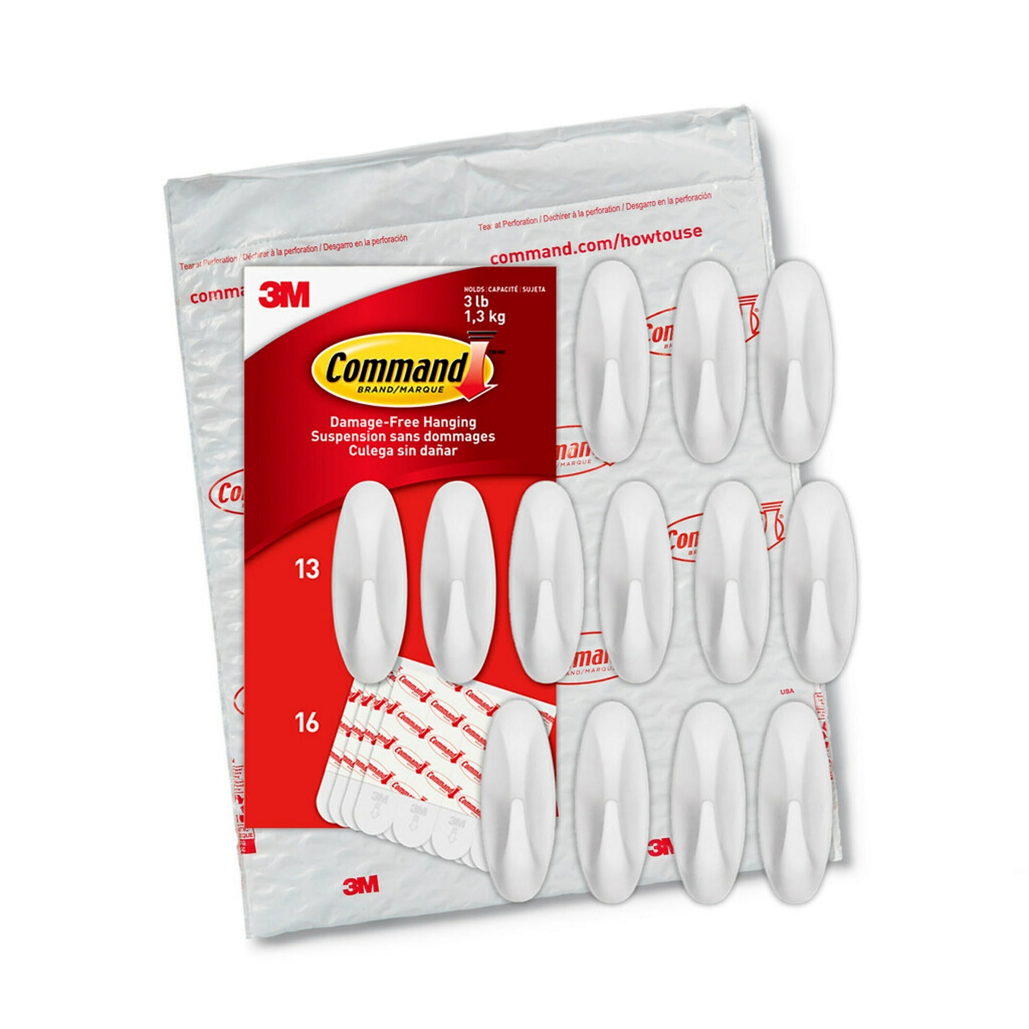 Command™ Medium Designer Hooks, White, 13 Hooks/Pack