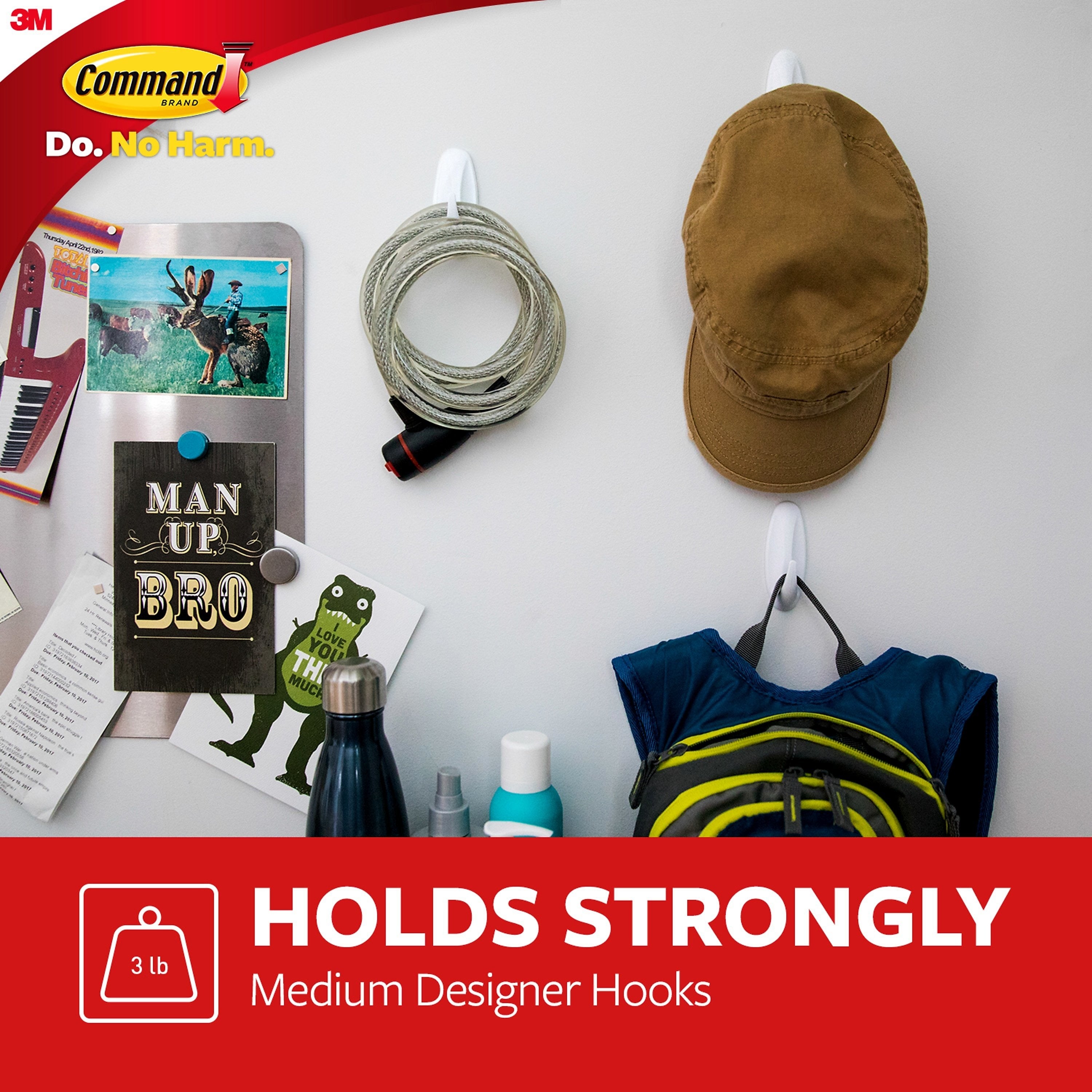 Command™ Medium Designer Hooks, White, 13 Hooks/Pack