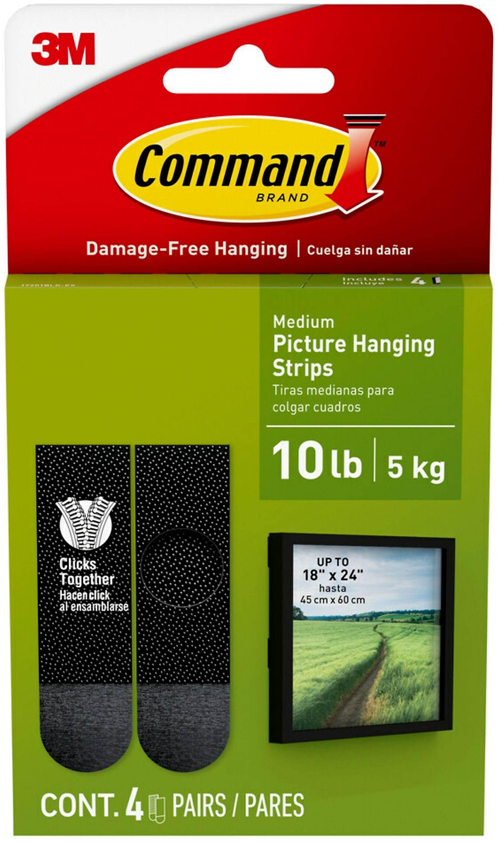 Command Medium Hanging Strips, 10 lb., Black, 4/Pack