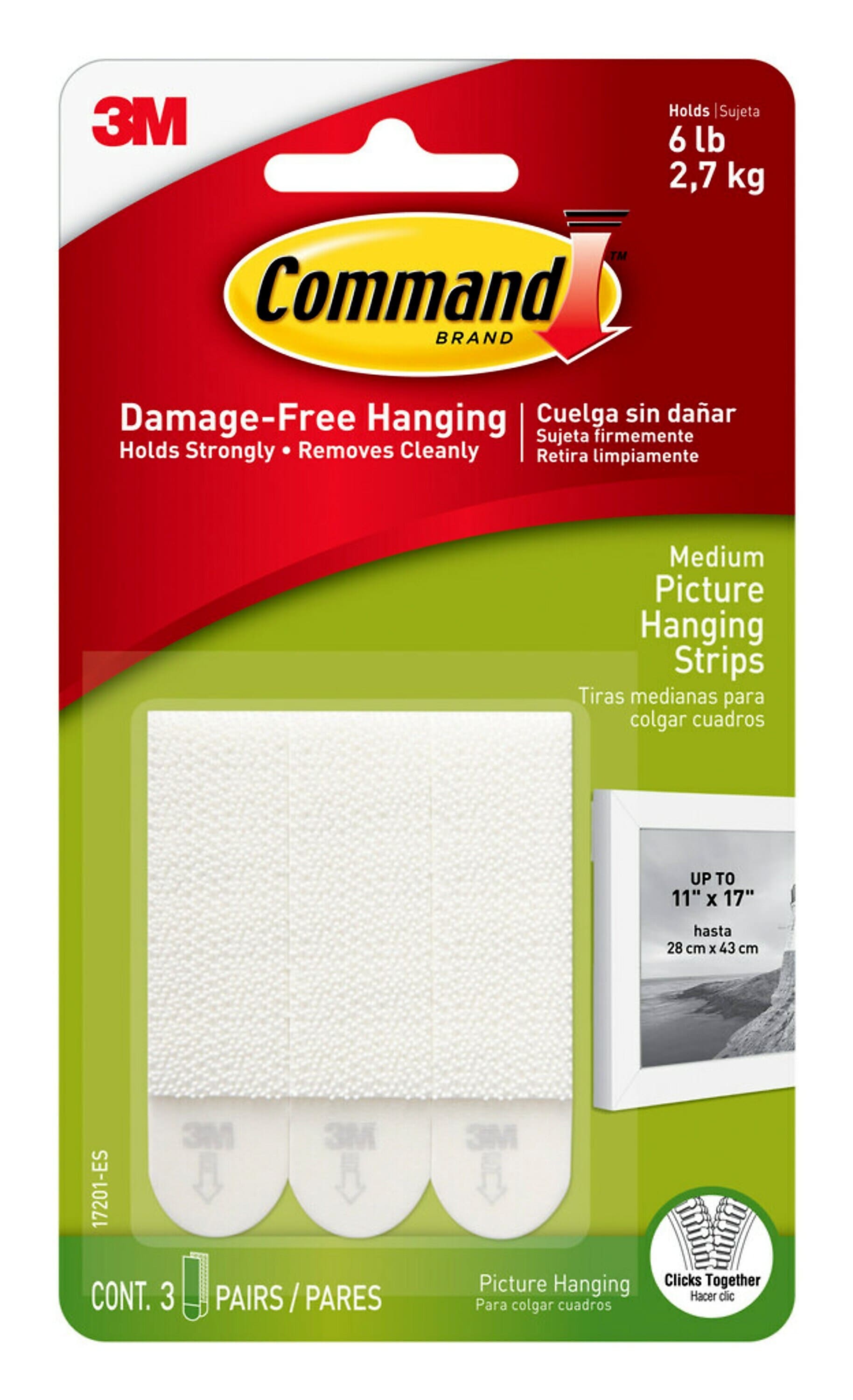 Command Medium Hanging Strips, 6 lb., White, 3/Pack