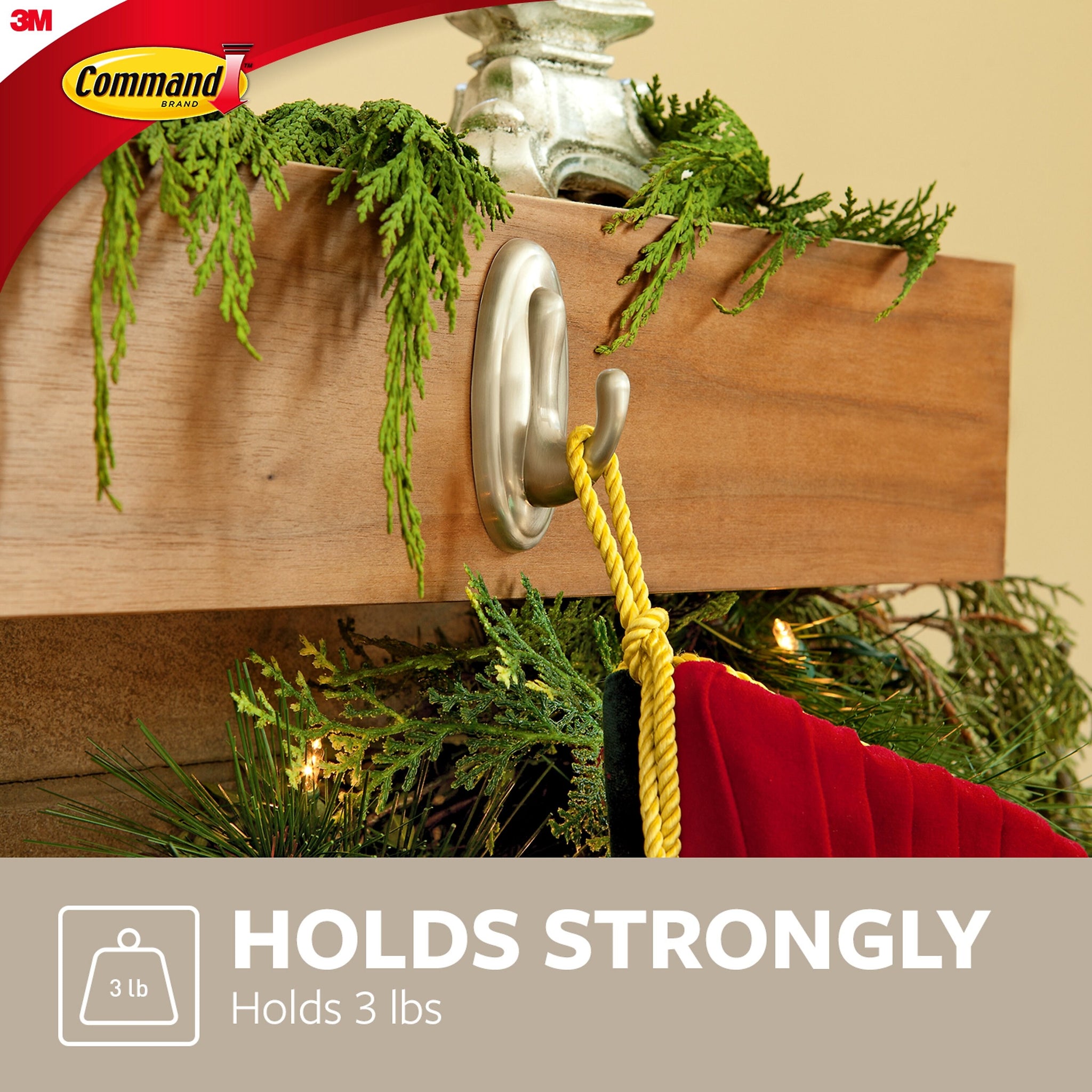 Command Medium Hook, 3lb., Brushed Nickel