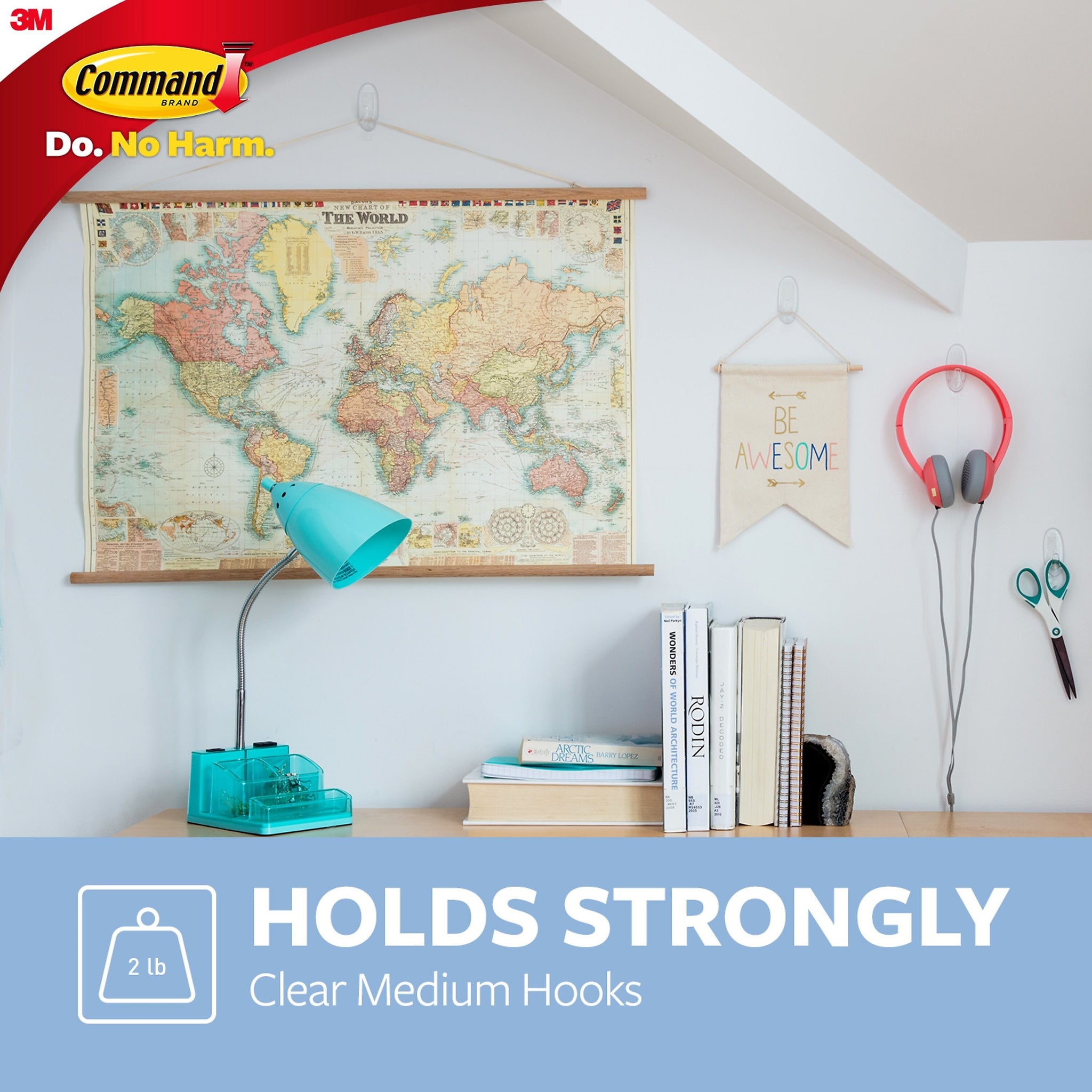 Command Medium Hooks, 2 lb., Clear, 6/Pack