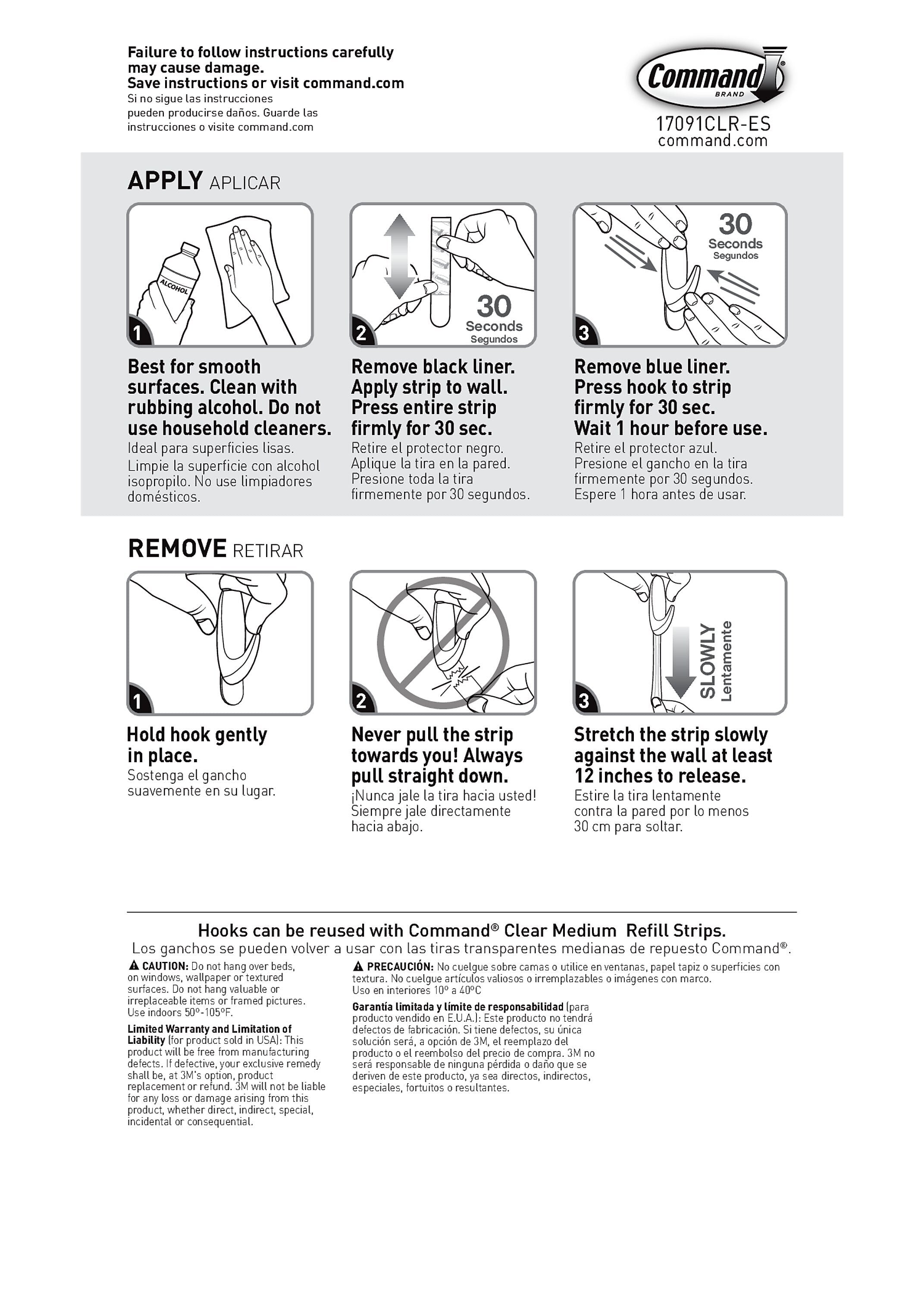 Command Medium Hooks, 2 lb., Clear, 6/Pack