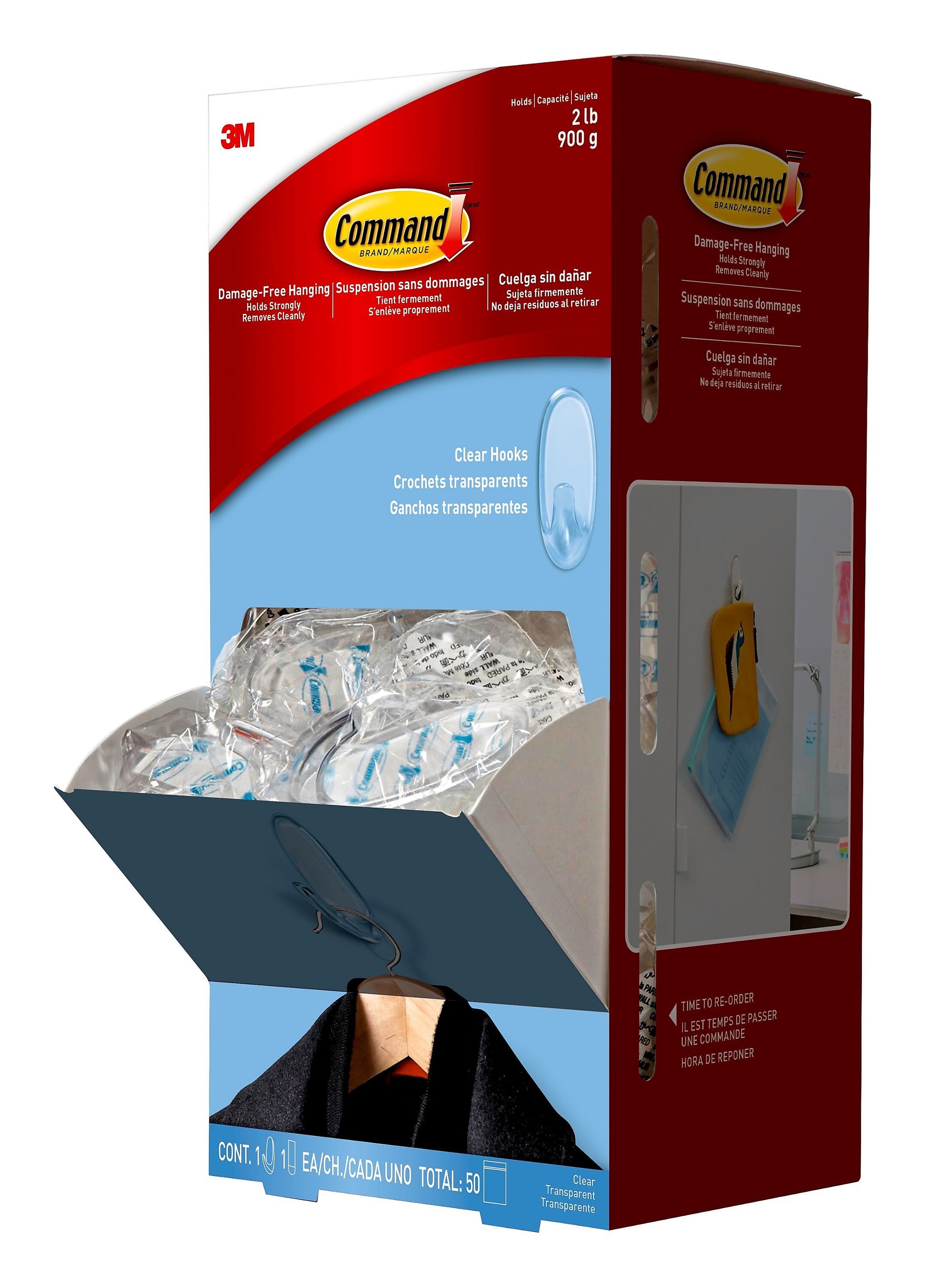 Command Medium Hooks Cabinet Pack, 2 lb., Clear, 50/Pack