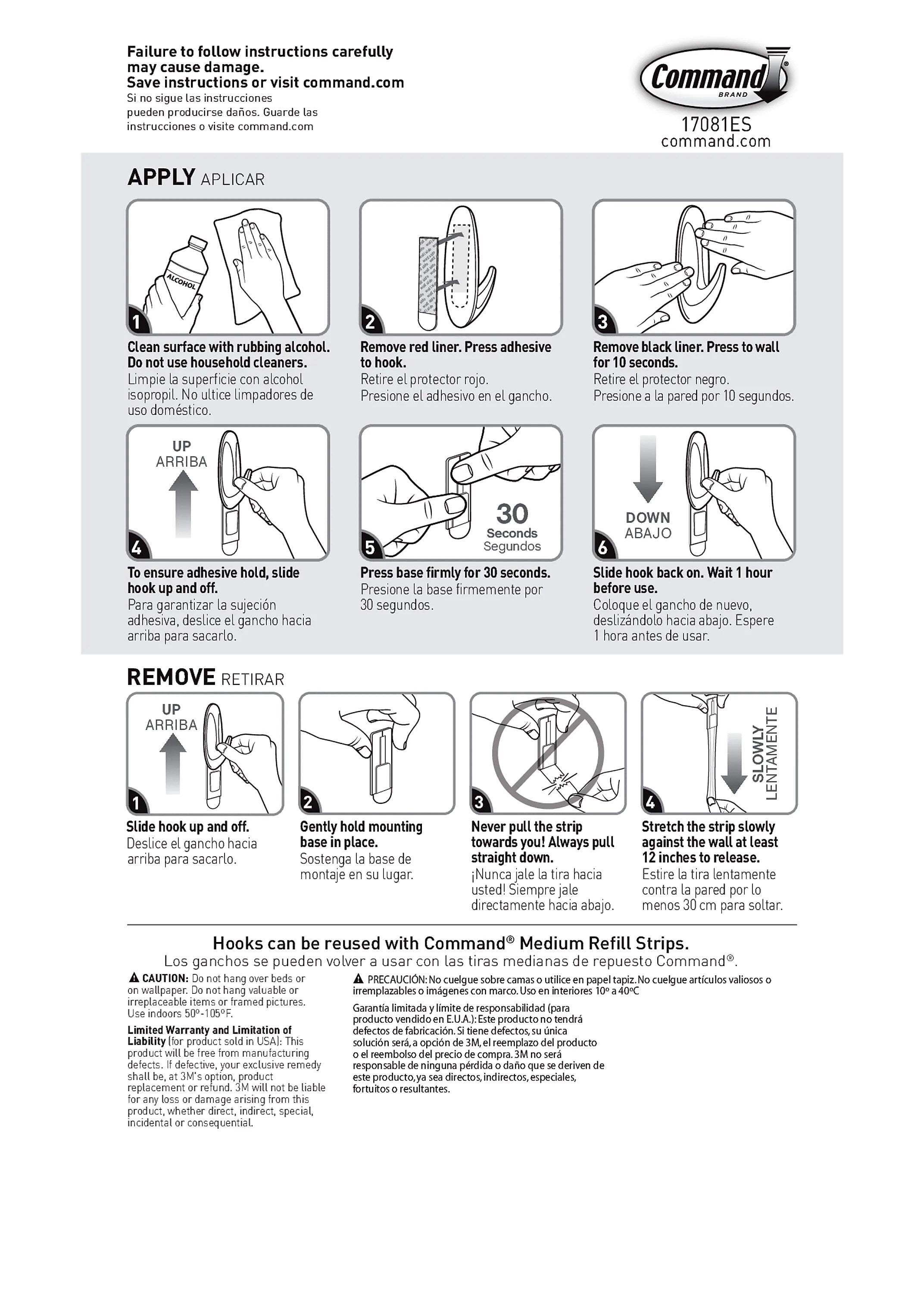 Command Medium Hooks, White, 50 Sets/Pack
