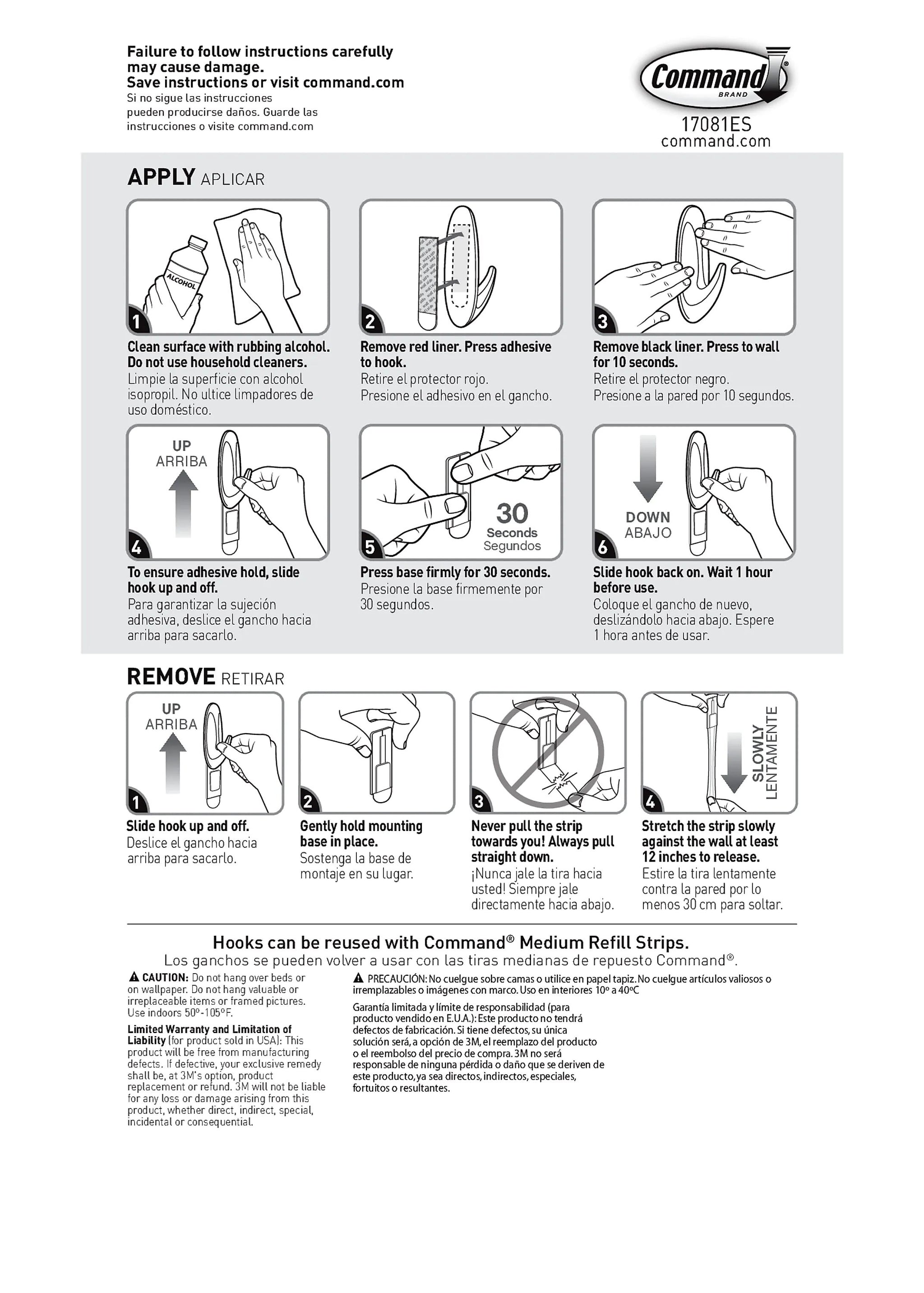Command Medium Hooks, White, 50 Sets/Pack