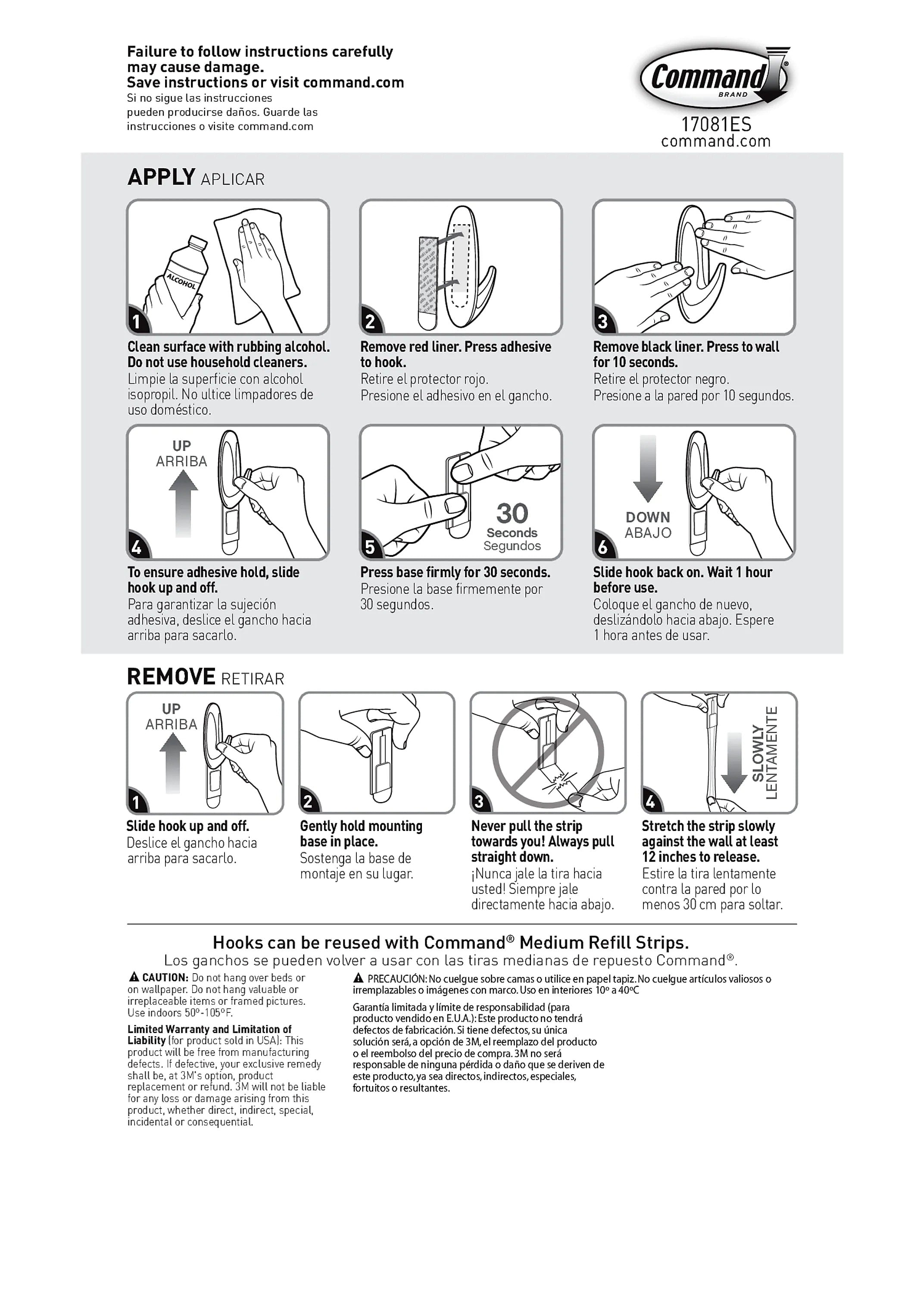 Command Medium Hooks, White, 50 Sets/Pack