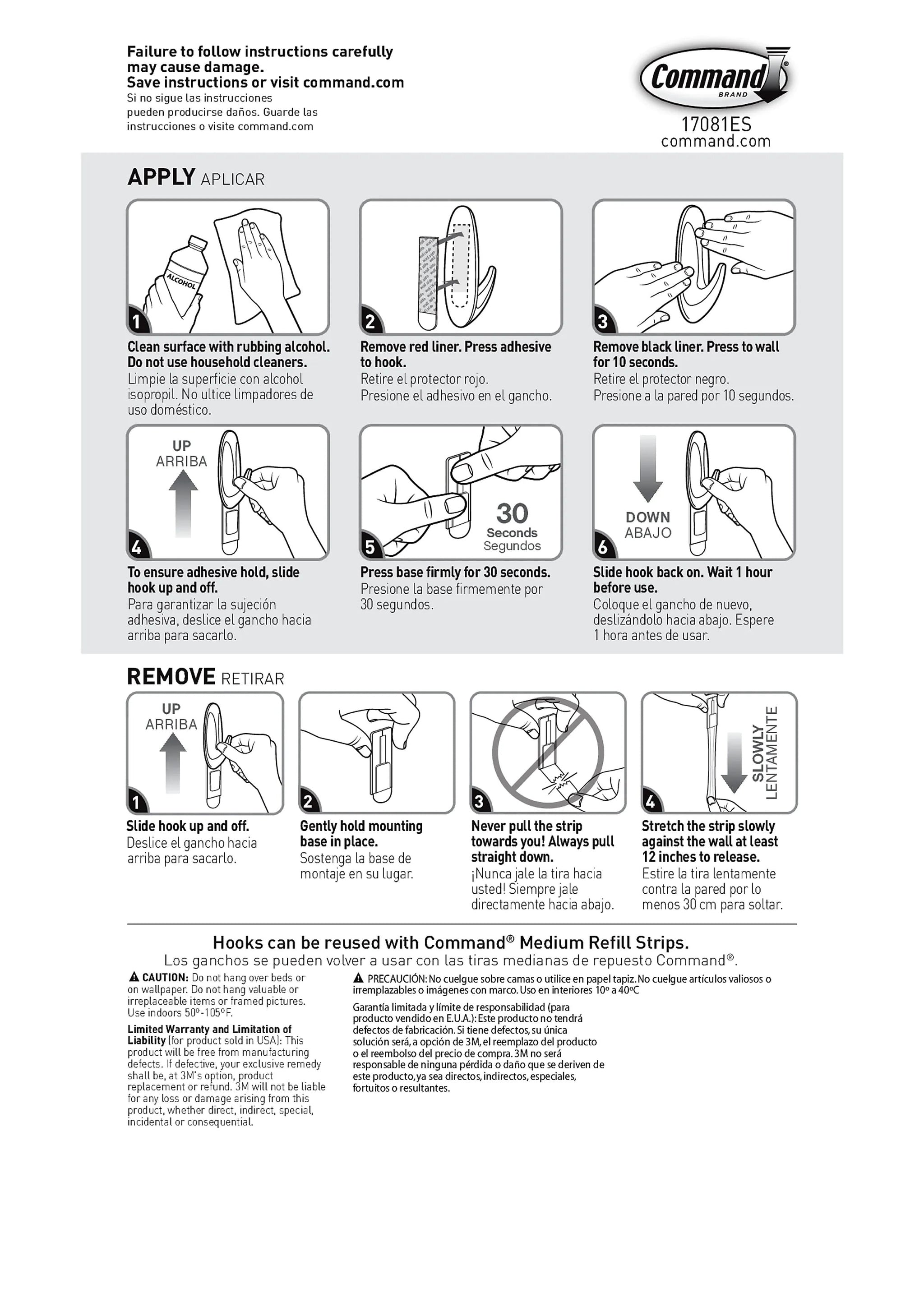 Command Medium Hooks, White, 50 Sets/Pack