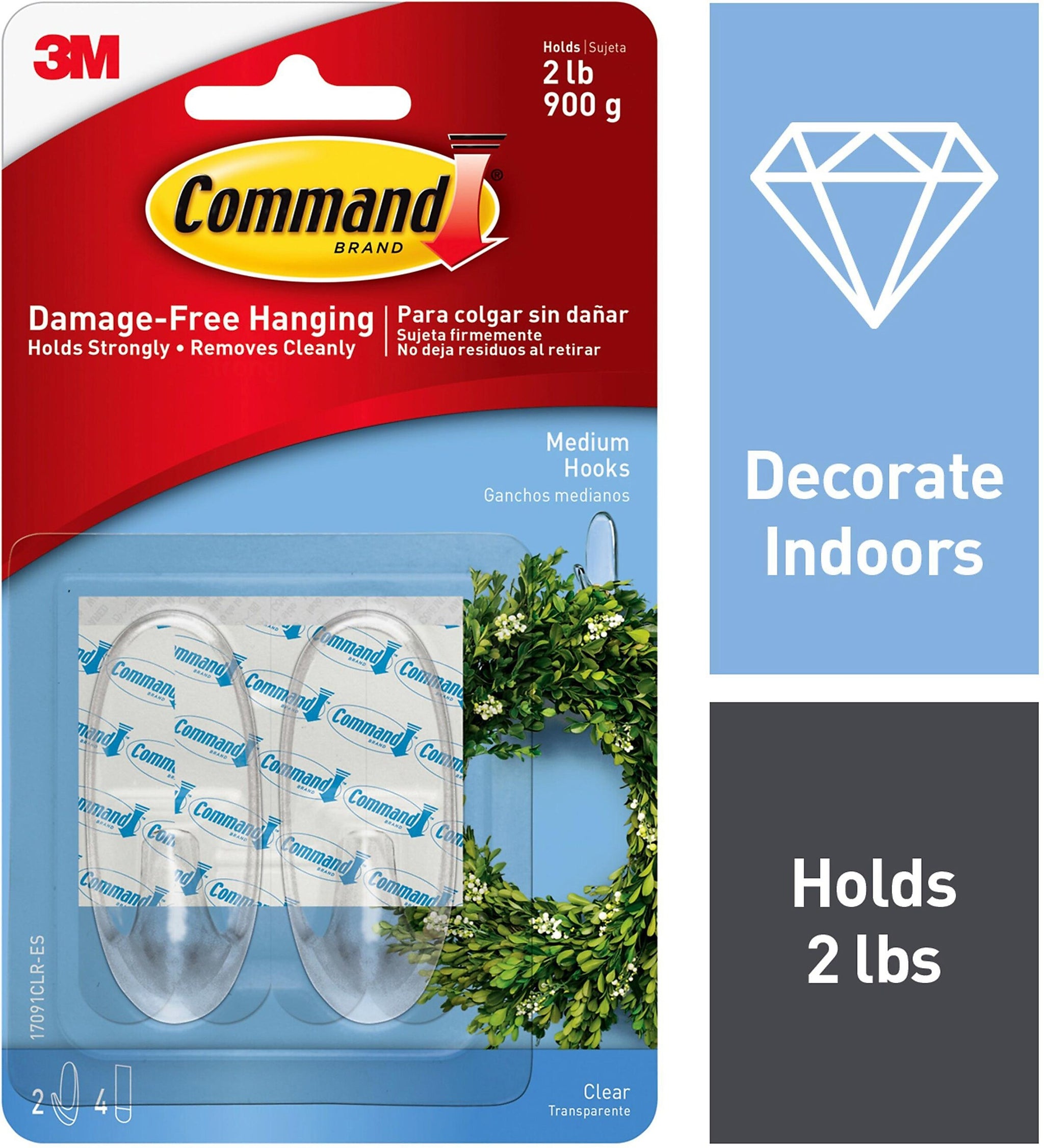 Command Medium Oval Hooks, 2 lb., 2/Pack