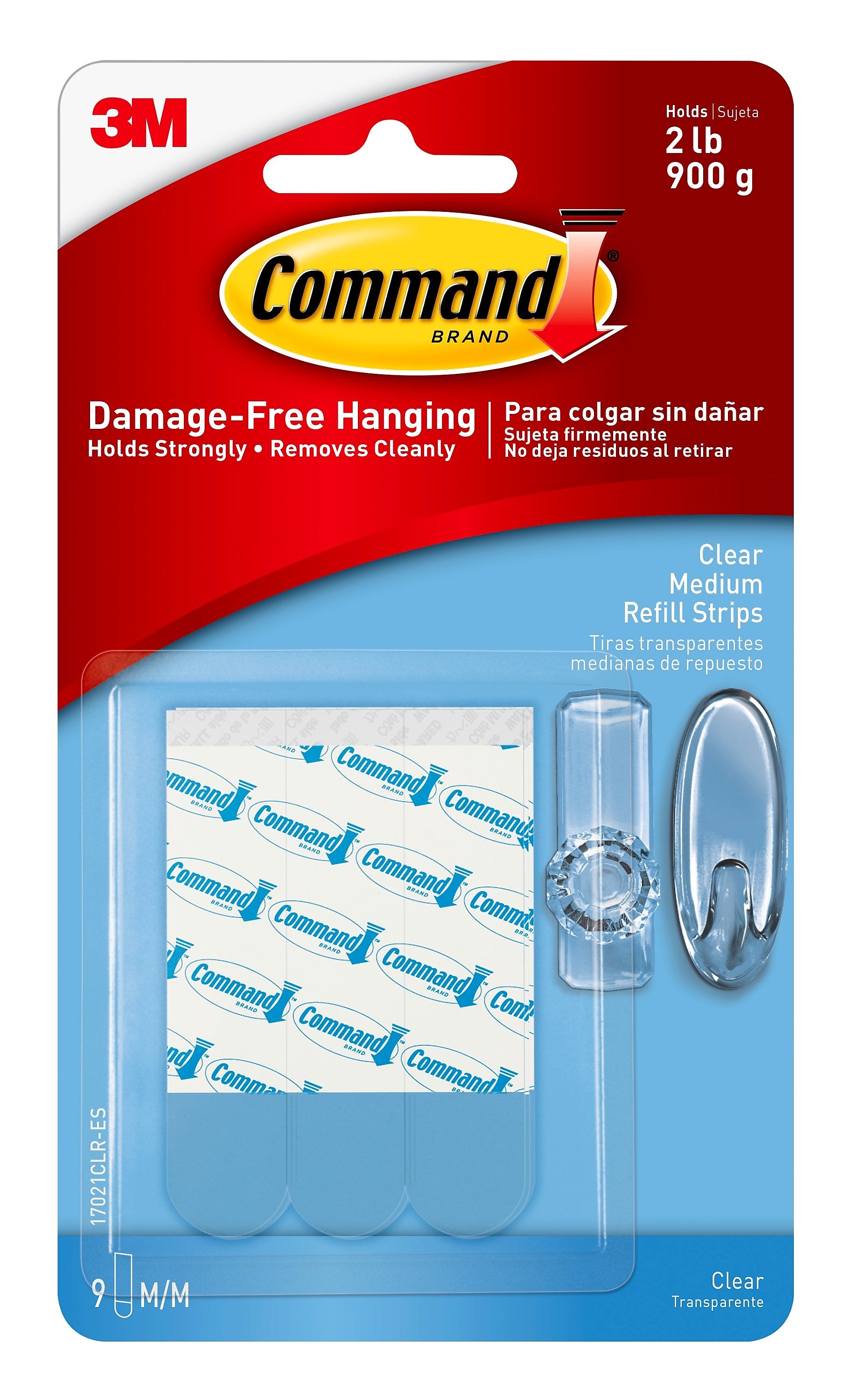 Command Medium Refill Strips, Clear, 9/Pack