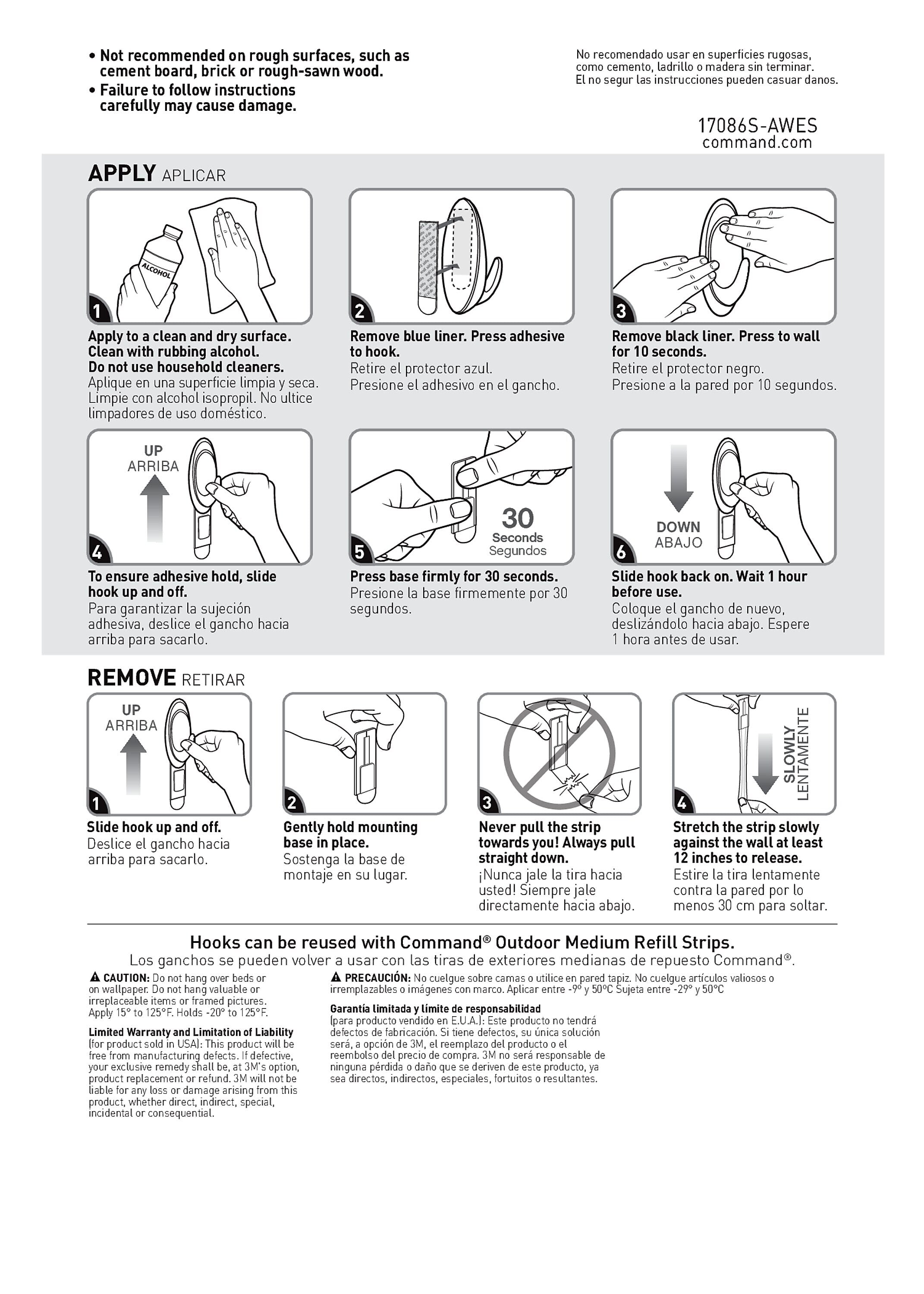 Command Medium Terrace Hooks, 3 lb., Slate, 2/Pack