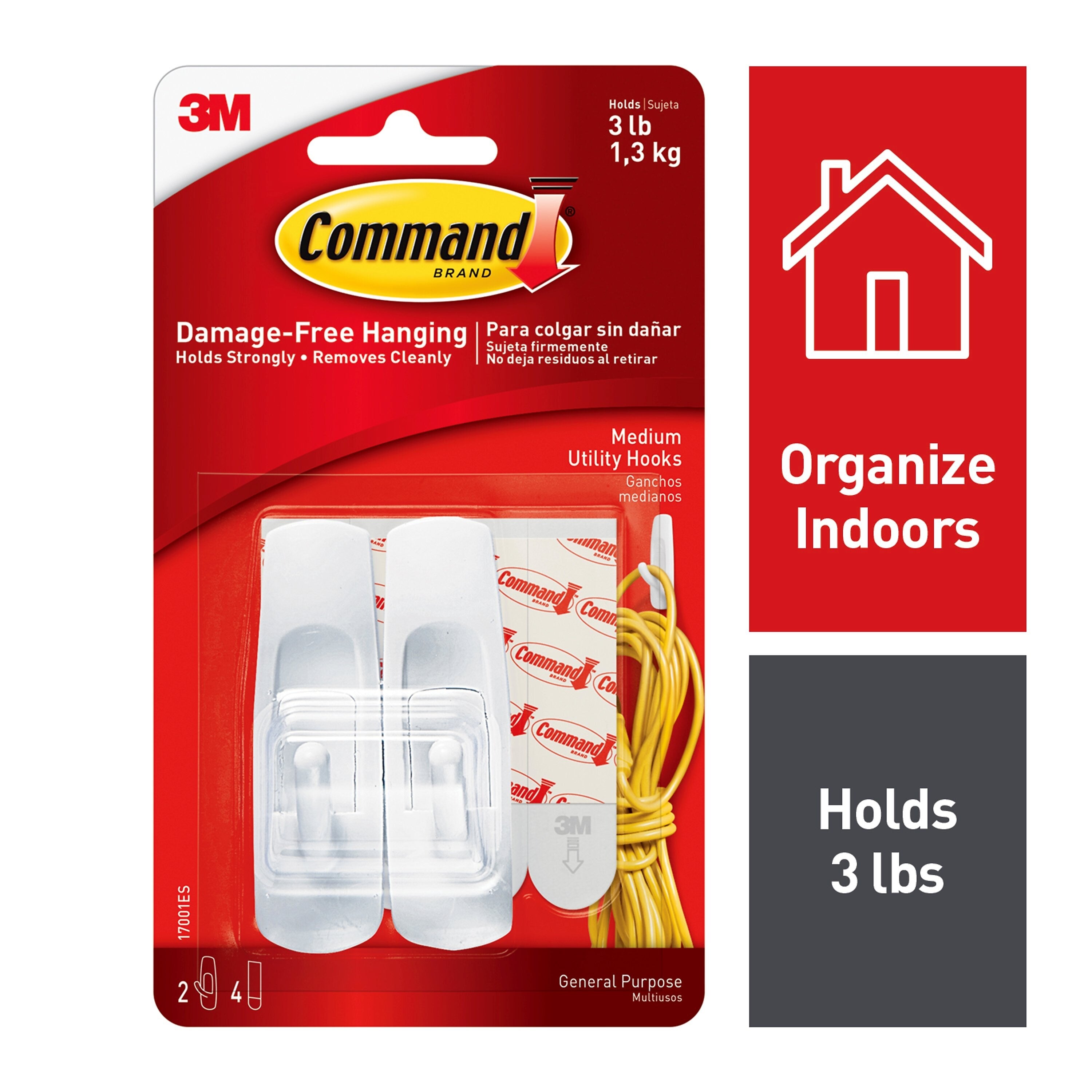 Command Medium Utility Hooks, 3 lb., White, 2/Pack