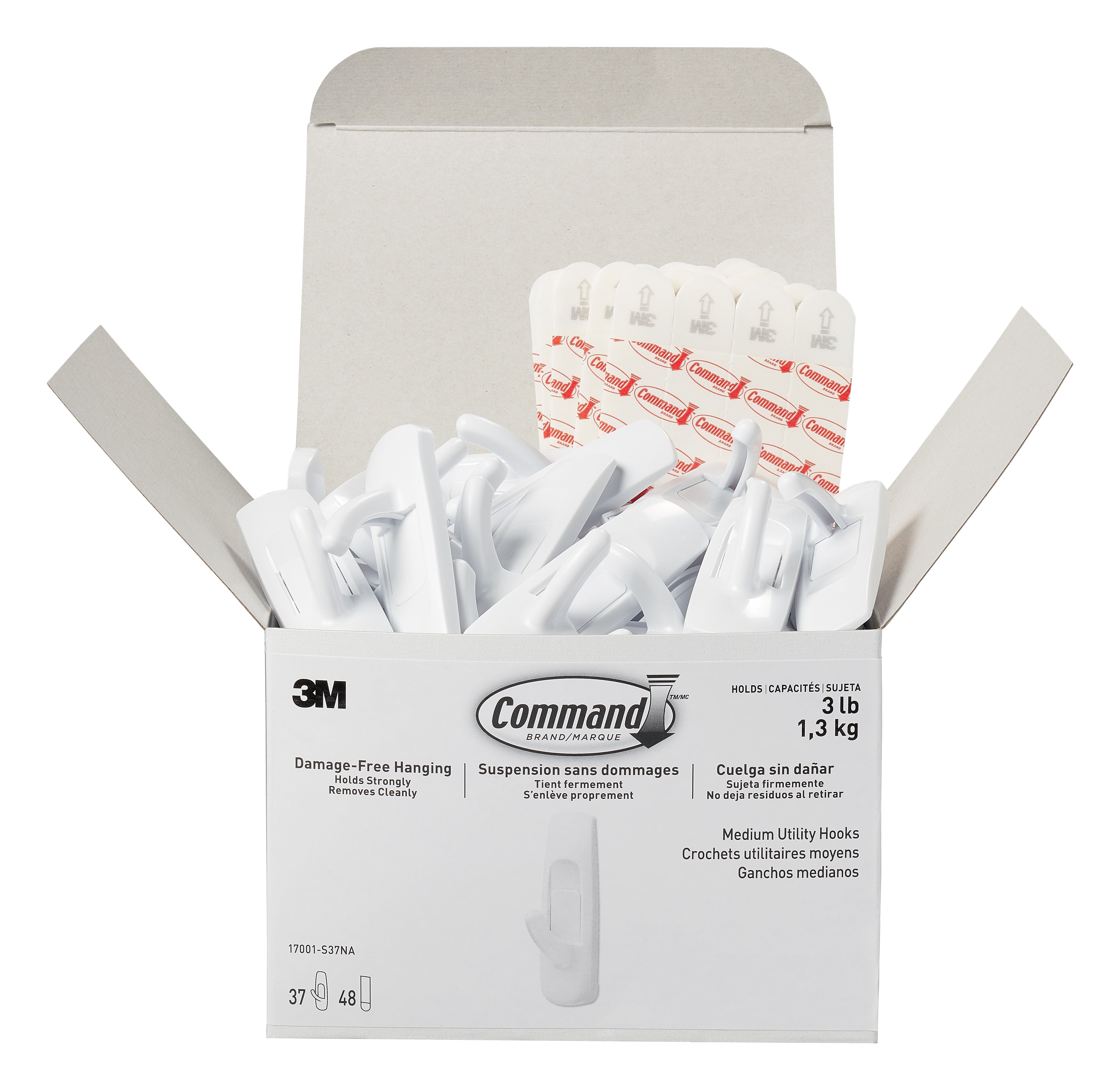 Command Medium Utility Hooks, 3 lb., White, 37/Pack