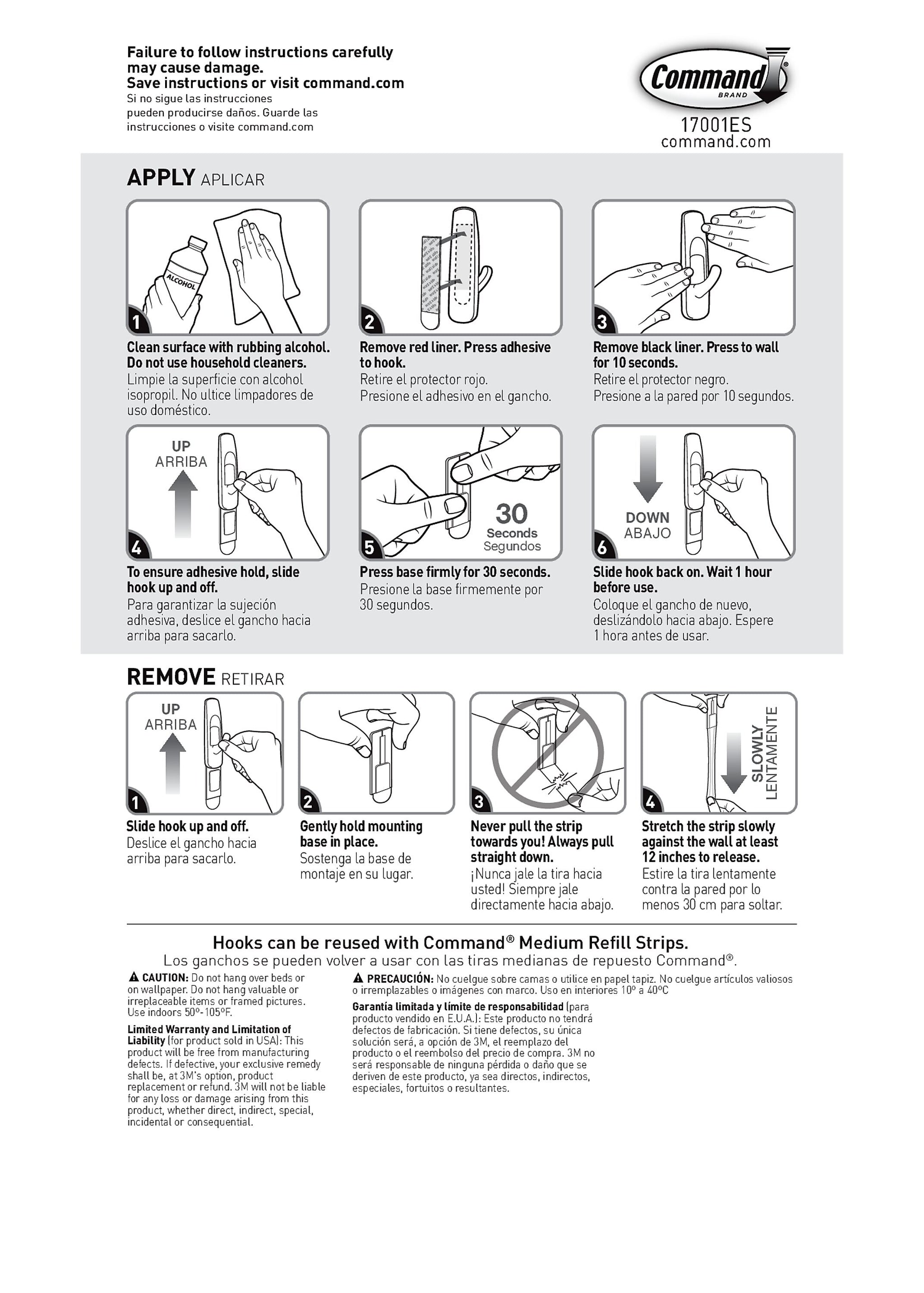 Command Medium Utility Hooks, 3 lb., White, 6/Pack