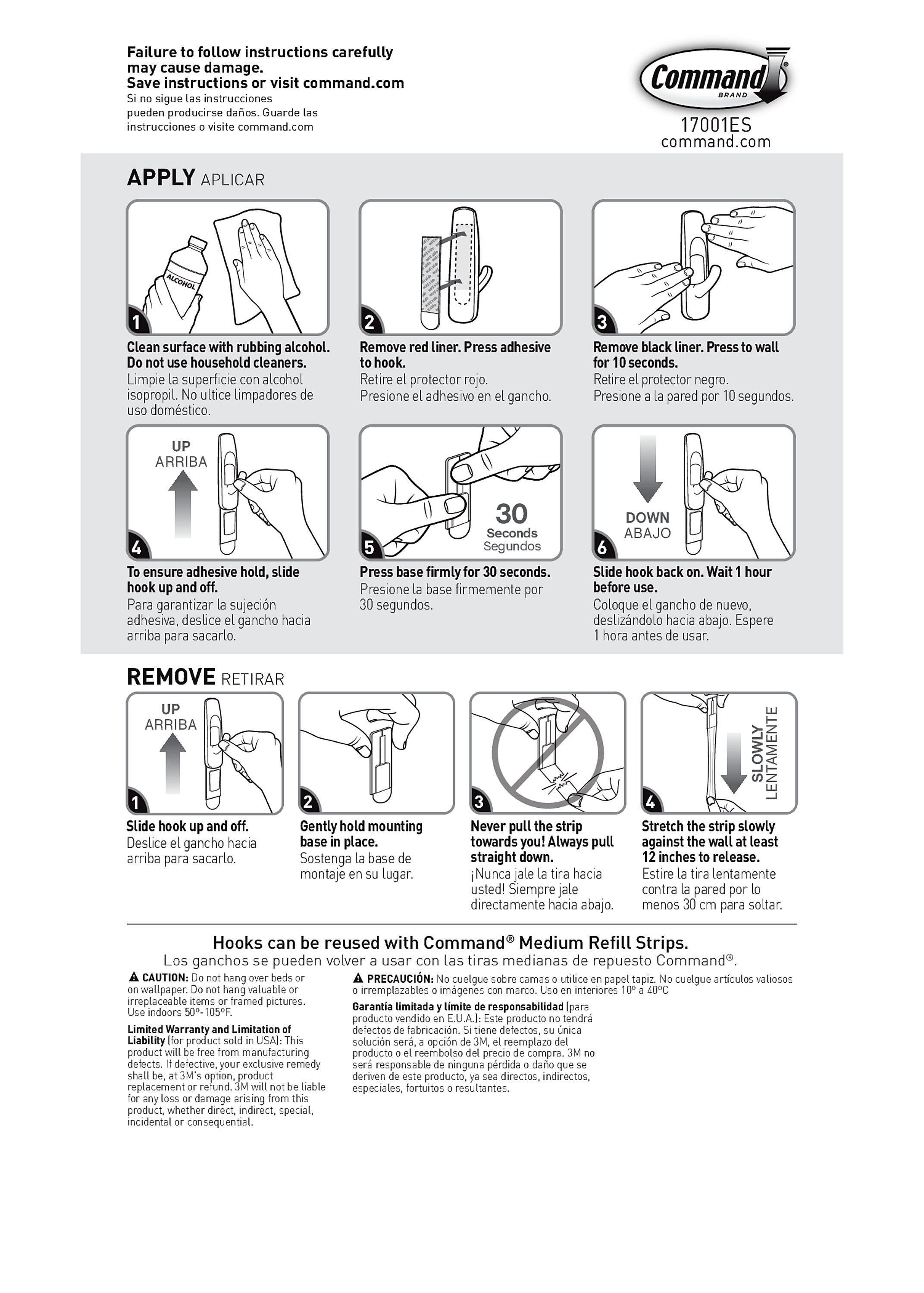 Command Medium Utility Hooks, 3 lb., White, 6/Pack