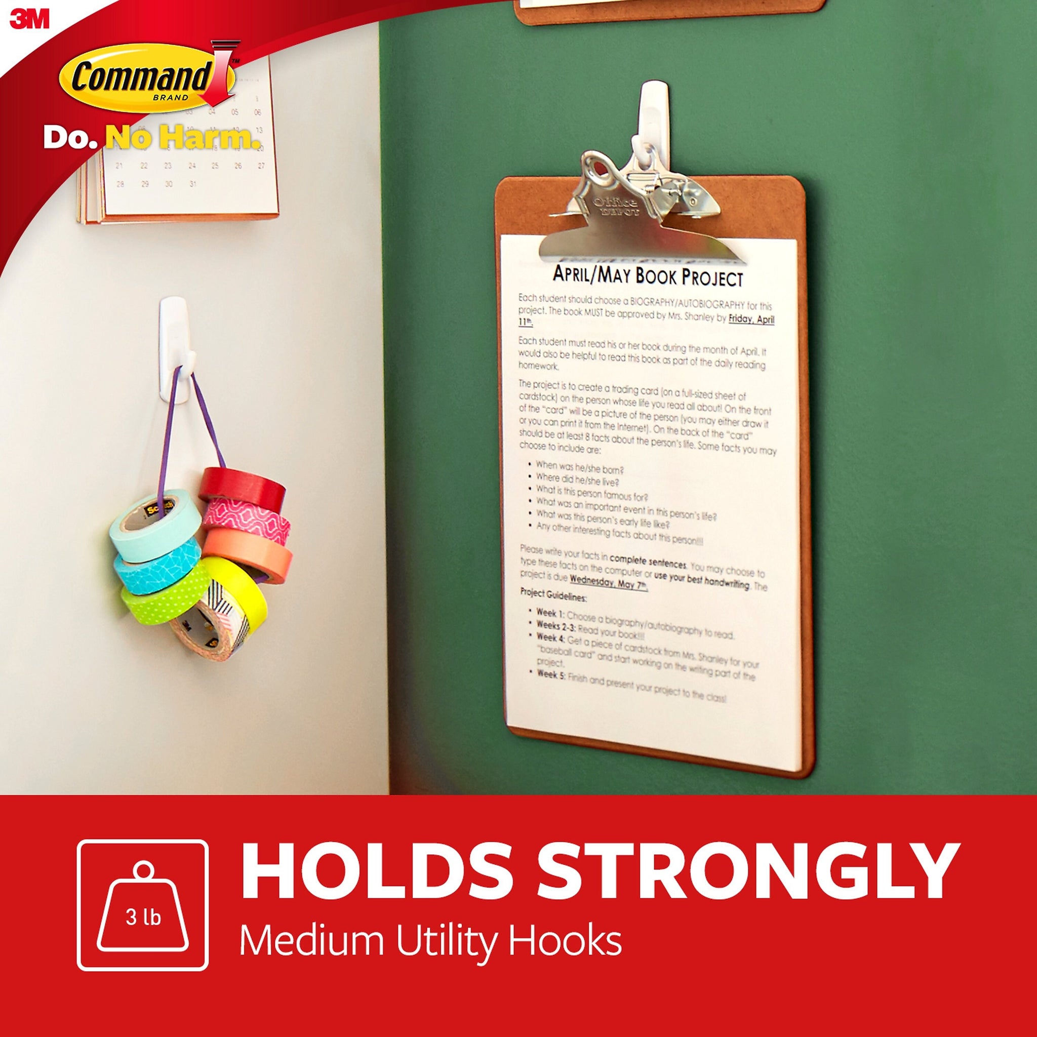 Command Medium Utility Hooks Mega Pack, 3 lb., White, 20/Pack