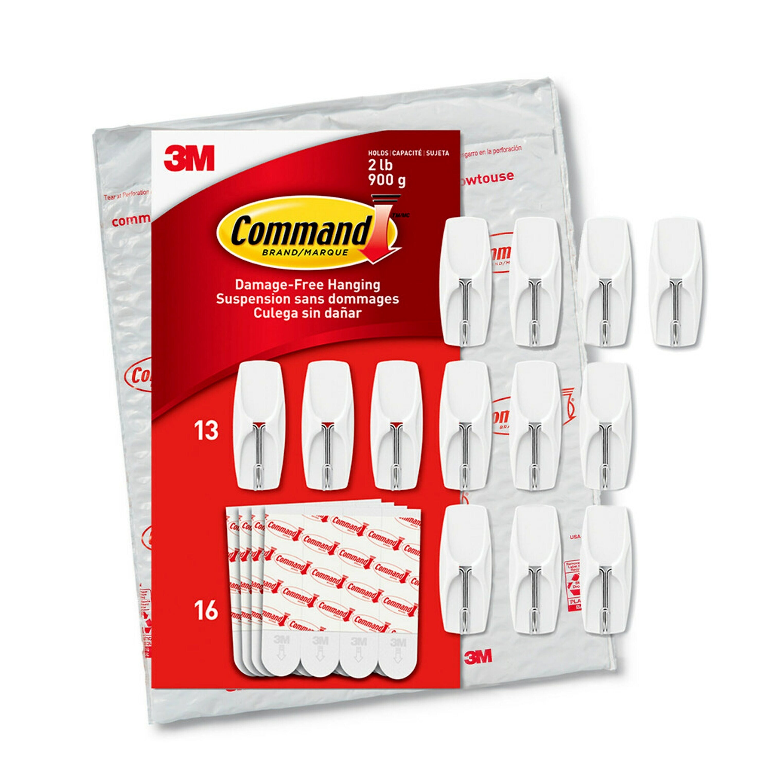 Command Medium Wire Hooks, 2 lb., White, 13/Pack
