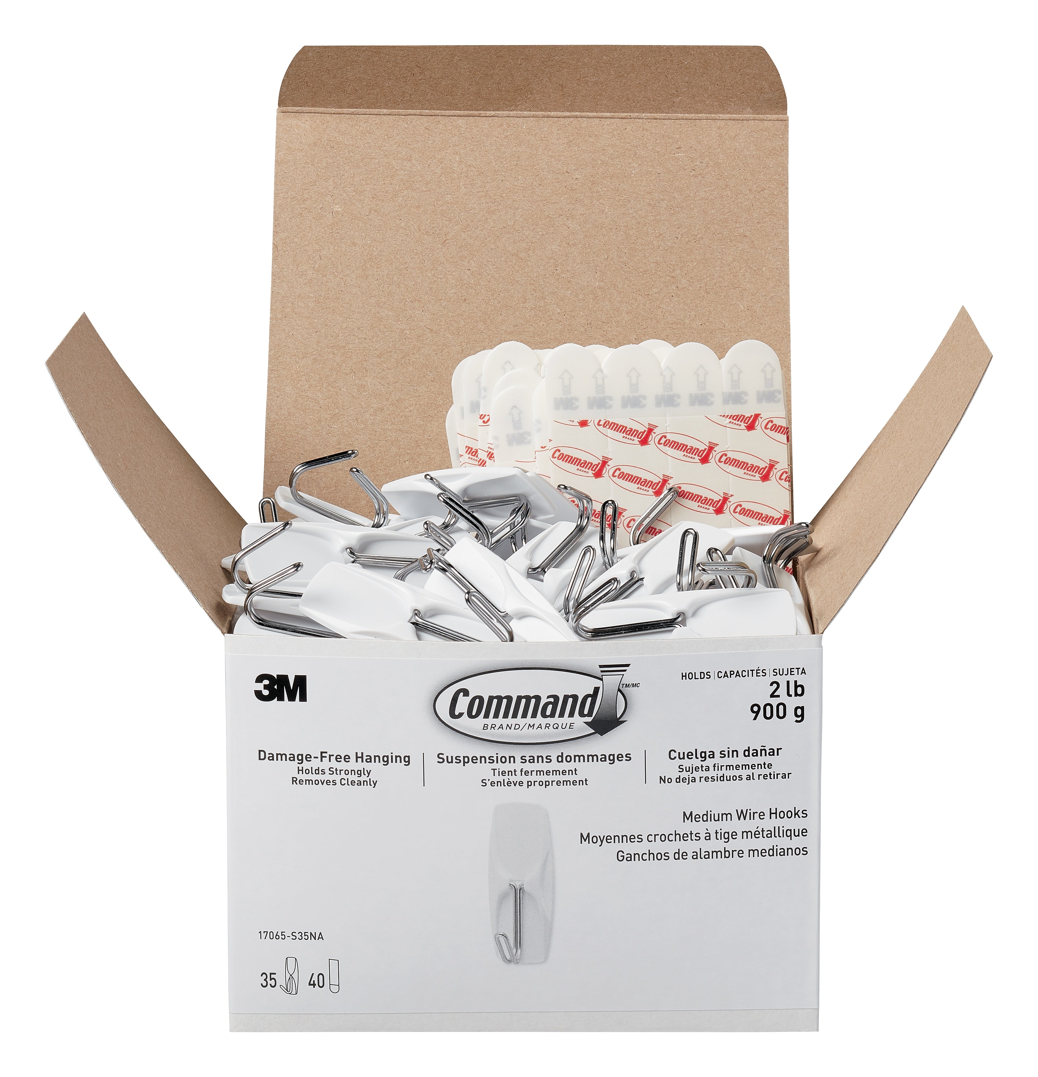 Command™ Medium Wire Hooks, White, 35 Hooks
