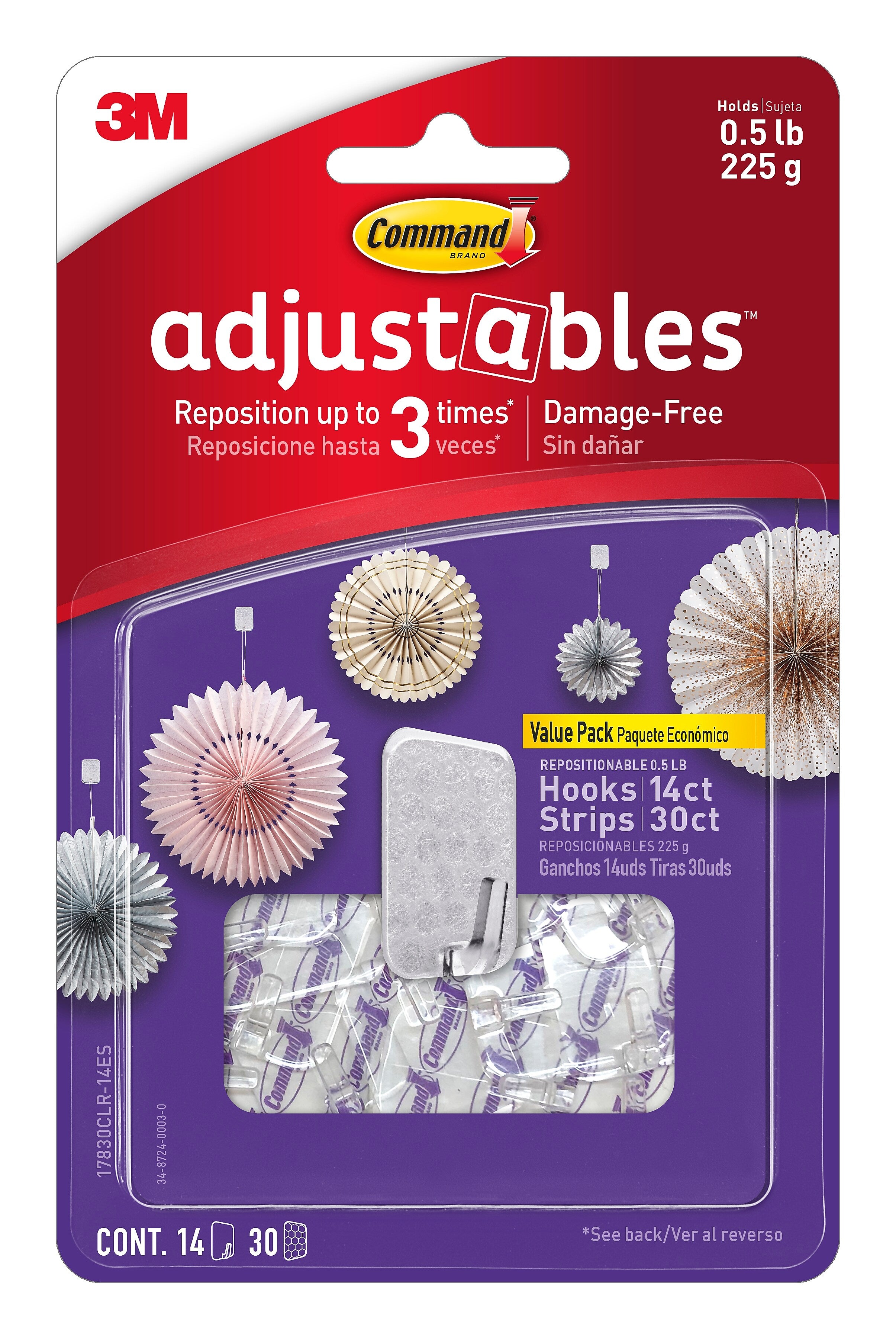 Command Mini Hooks, 0.5 lb., Clear, 14/Pack