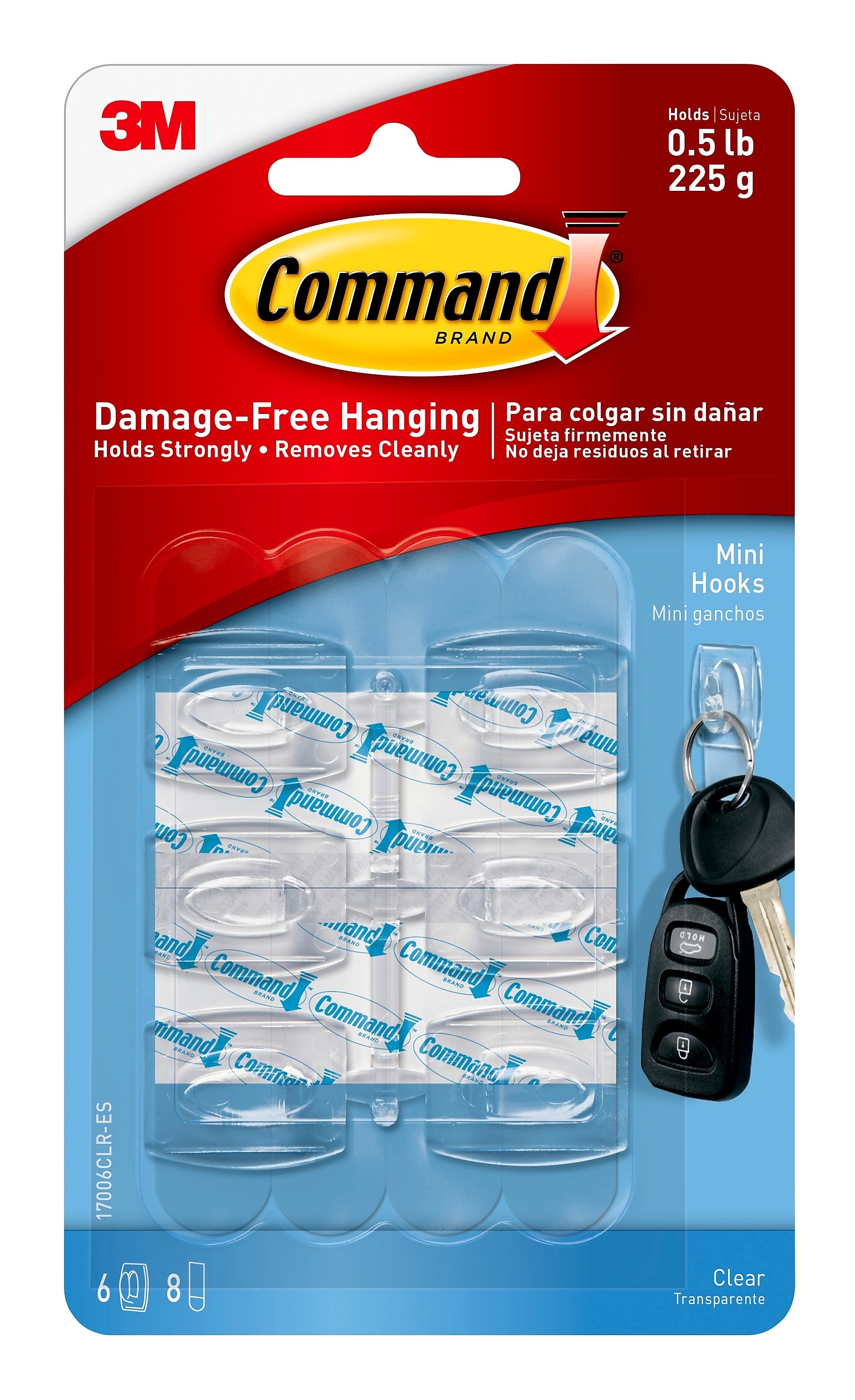 Command Mini Hooks, 0.5 lb., Clear, 6/Pack