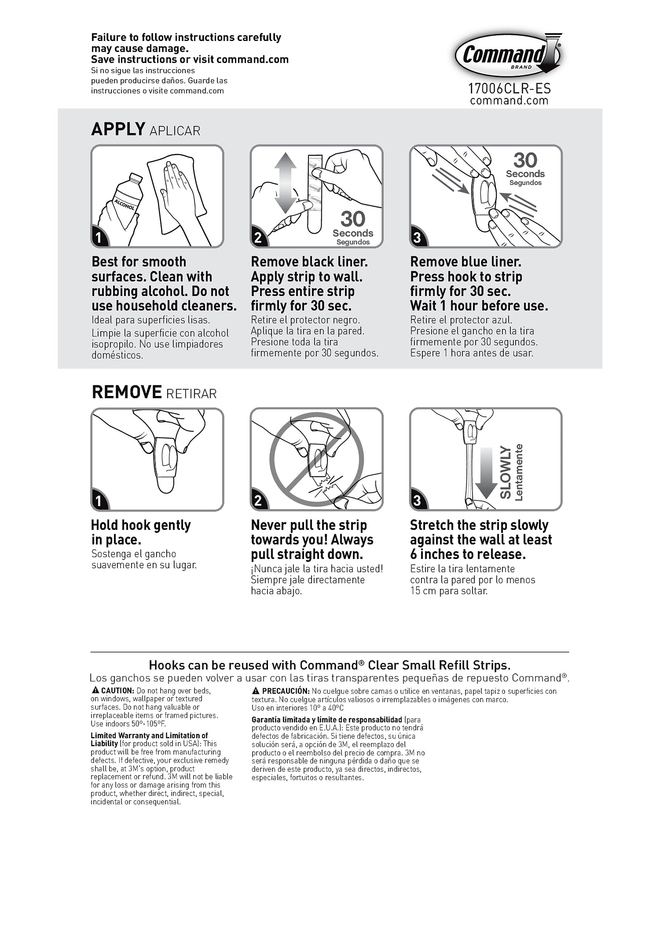 Command Mini Hooks, 0.5 lb., Clear, 6/Pack