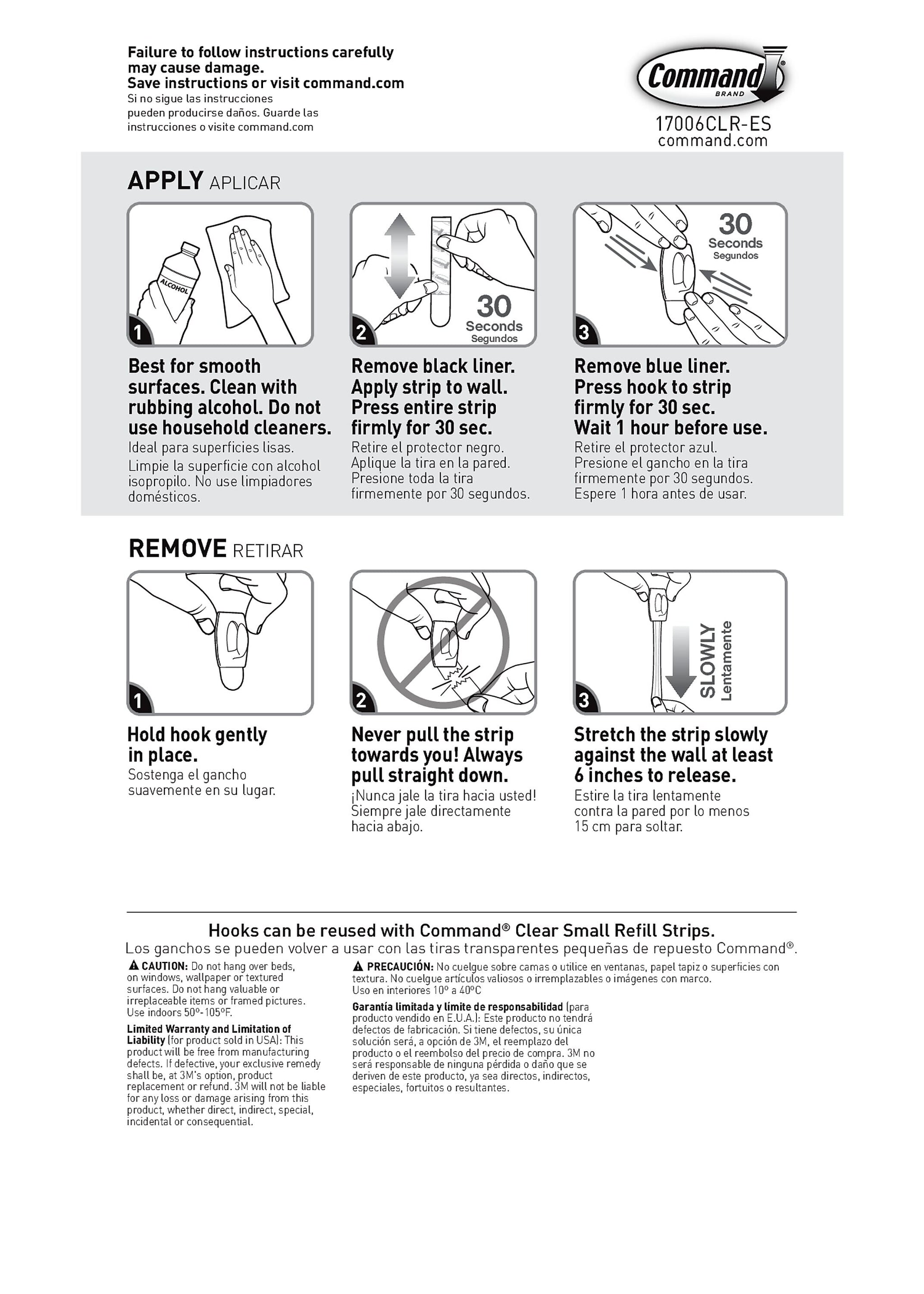 Command Mini Hooks, 0.5 lb., Clear, 6/Pack