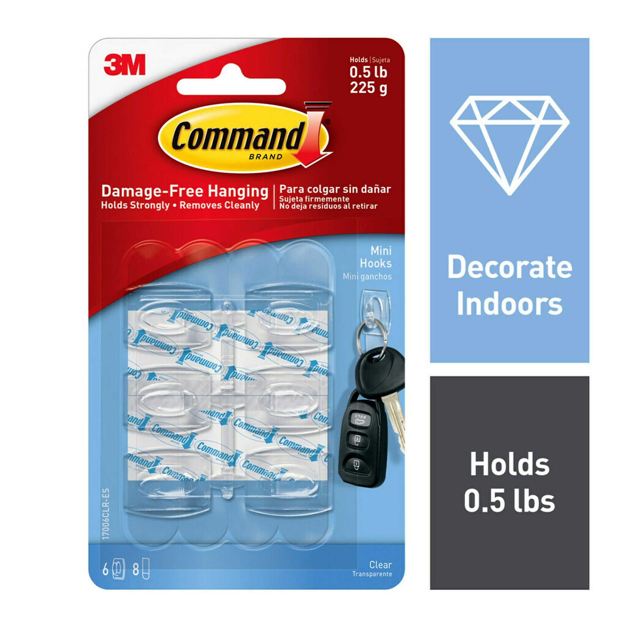 Command Mini Hooks, Clear, 6 Hooks
