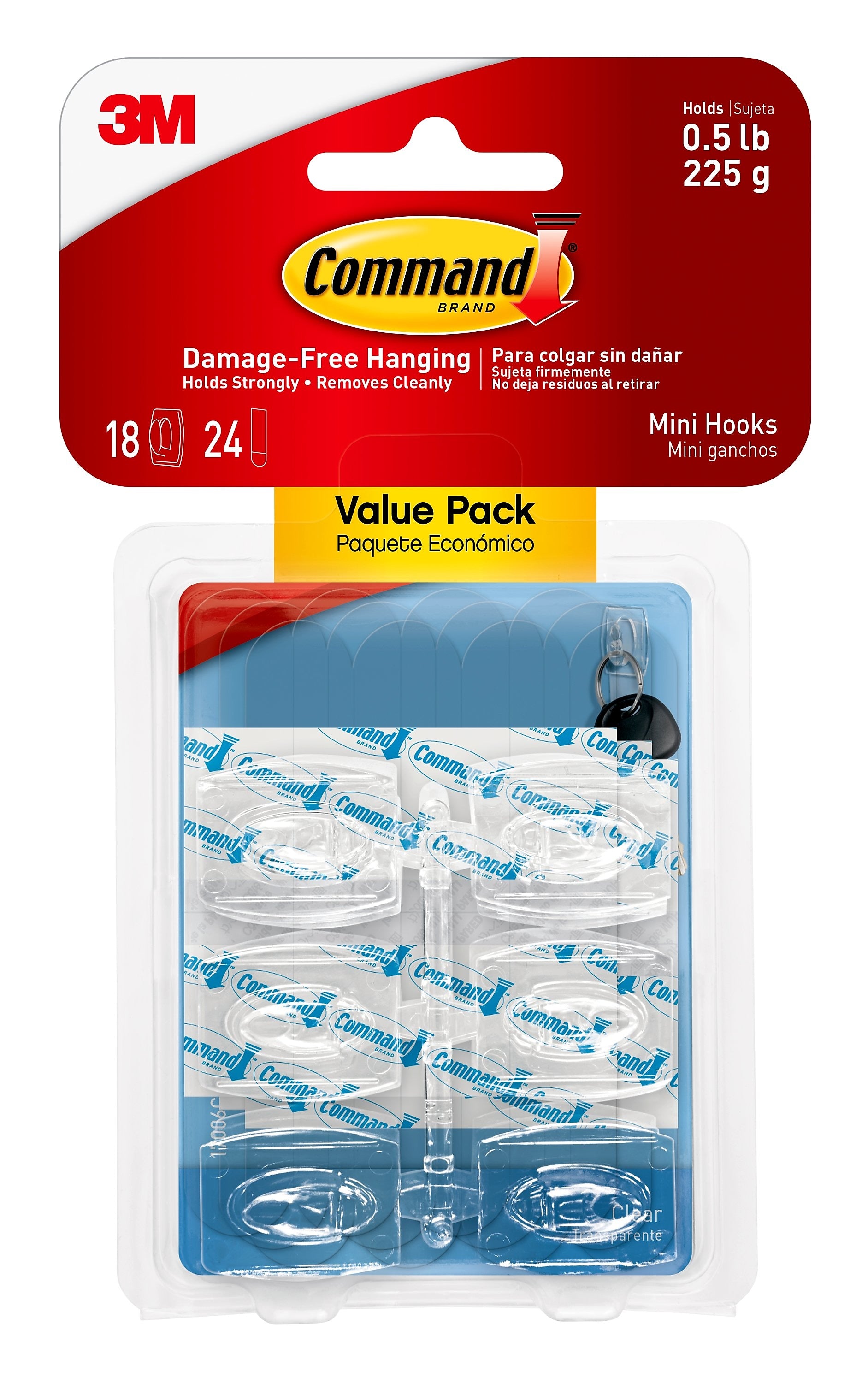 Command™ Mini Hooks Value Pack, Clear, 18 Hooks
