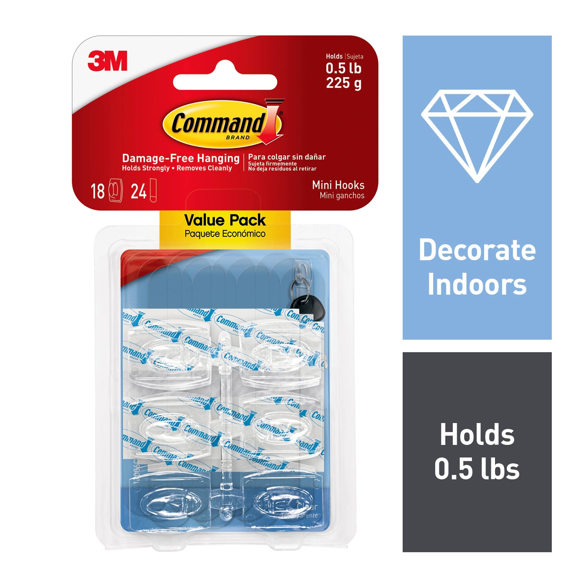 Command Mini Hooks Value Pack, Clear, 18 Hooks
