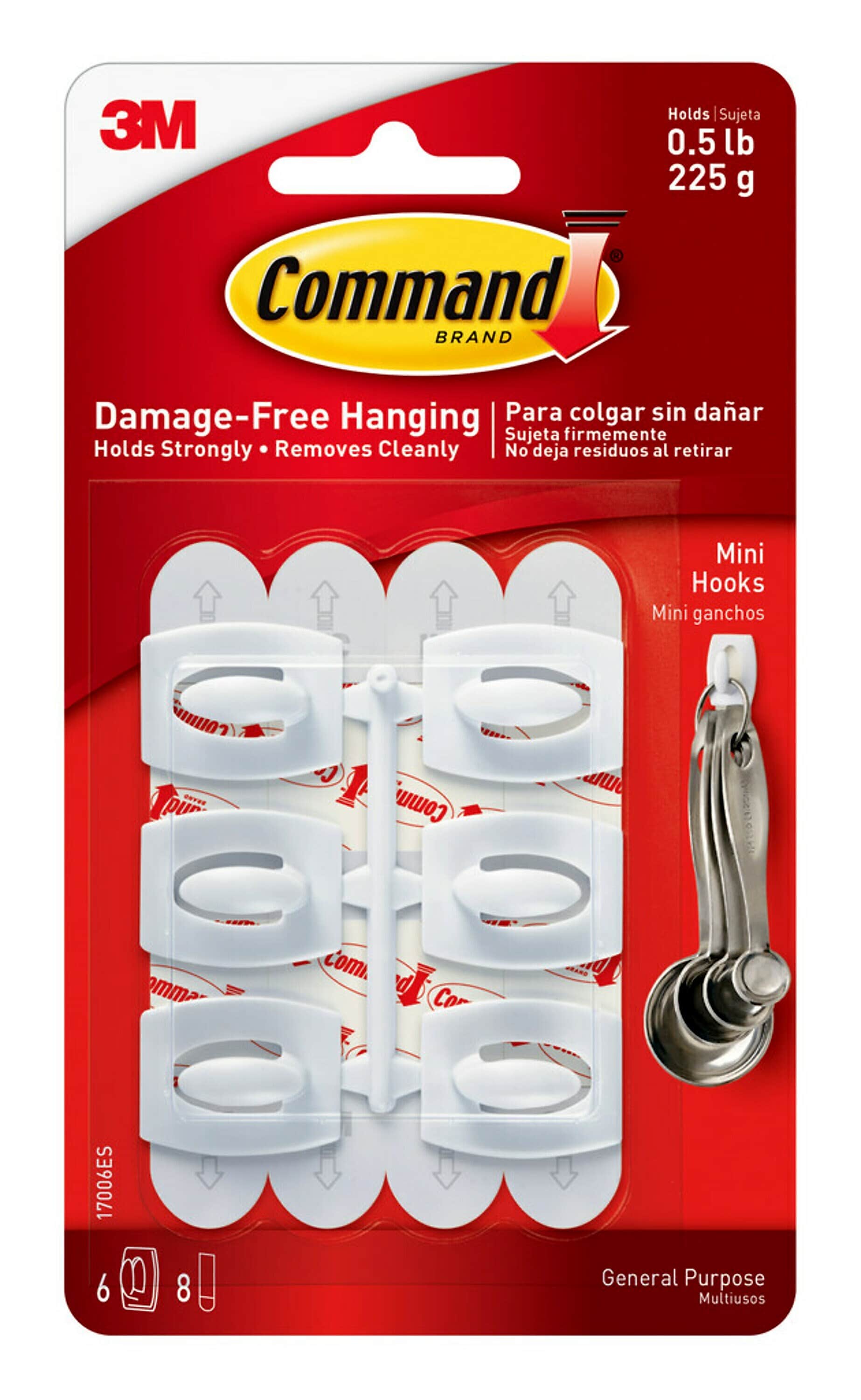 Command™ Mini Hooks, White, 6 Hooks