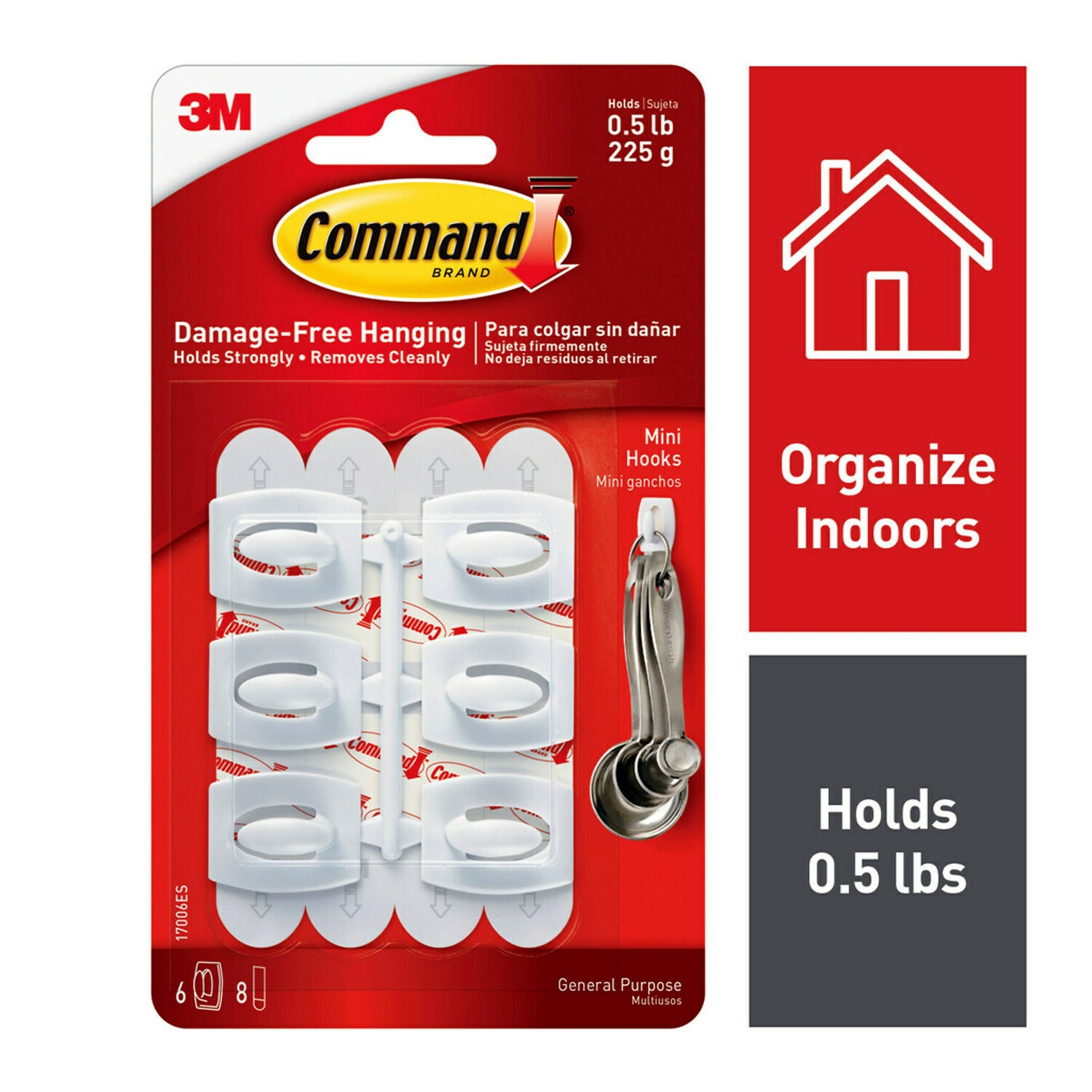 Command™ Mini Hooks, White, 6 Hooks