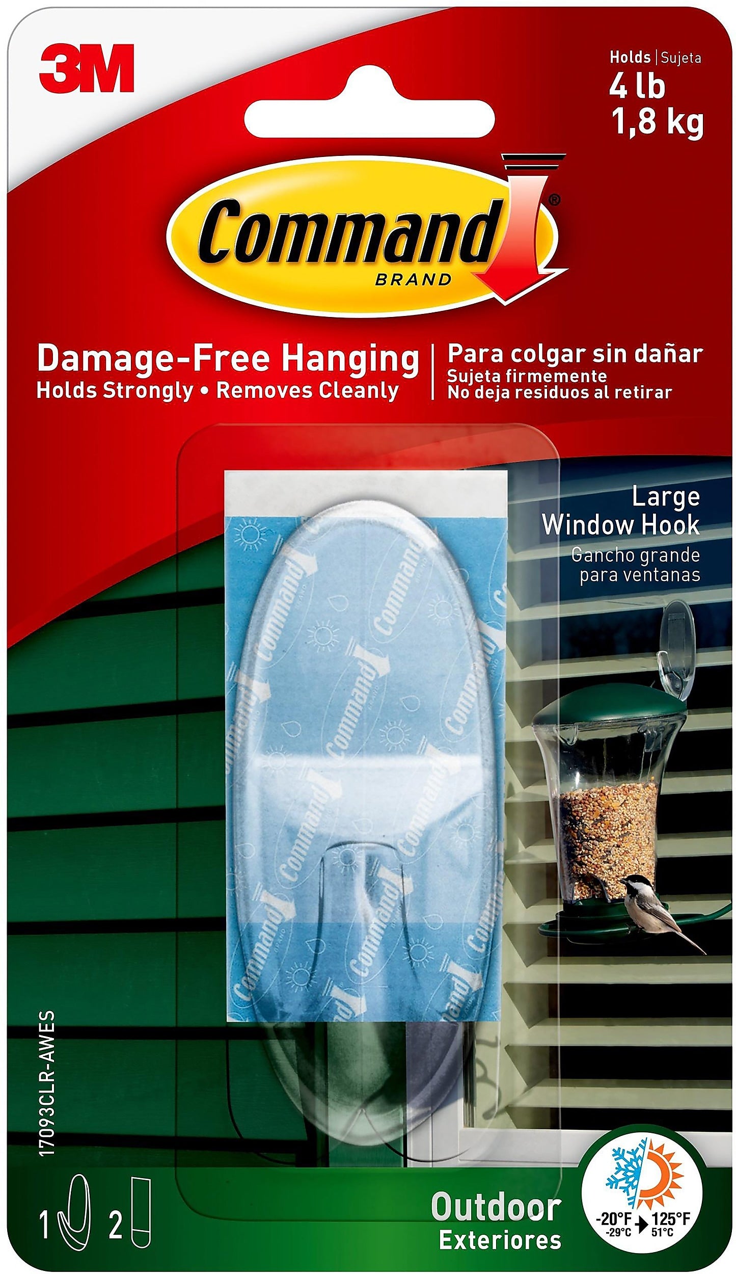 Command Outdoor Large Window Hook, Clear