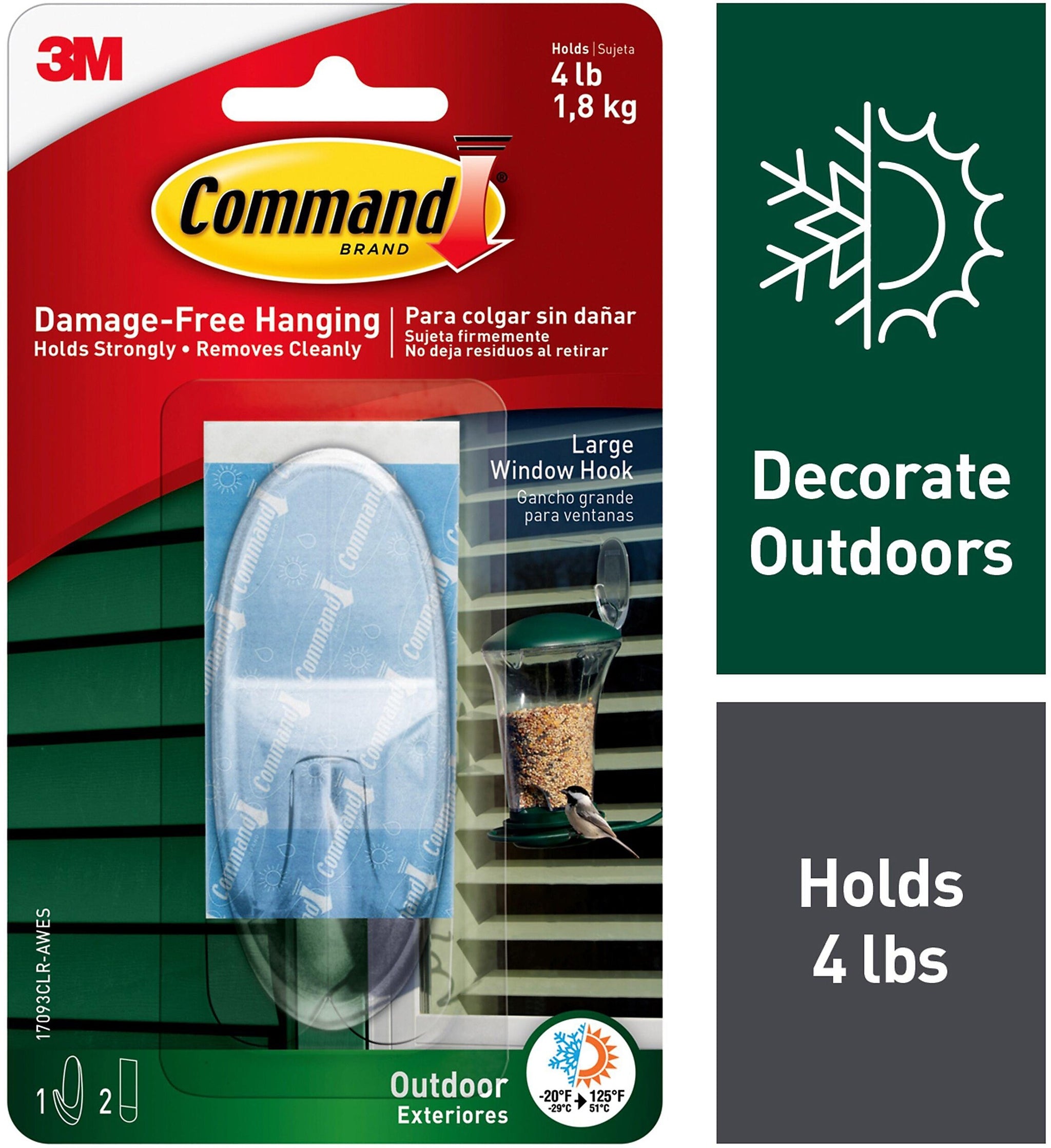 Command Outdoor Large Window Hook, Clear