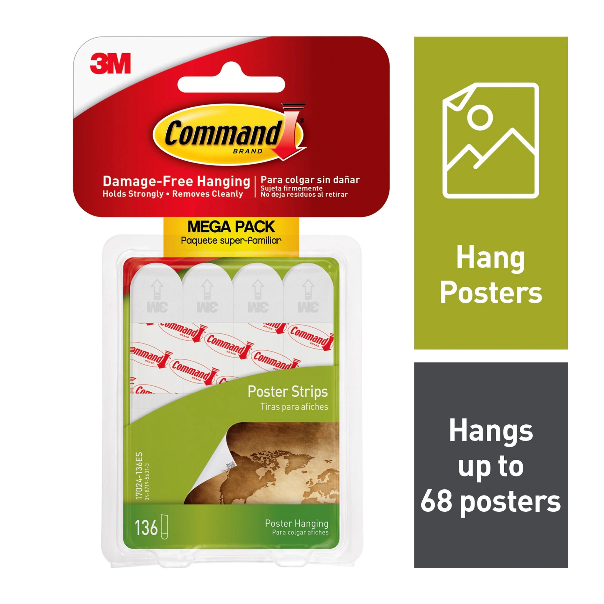 Command™ Poster Strips Mega-Pack, White, 136 Strips/Pack