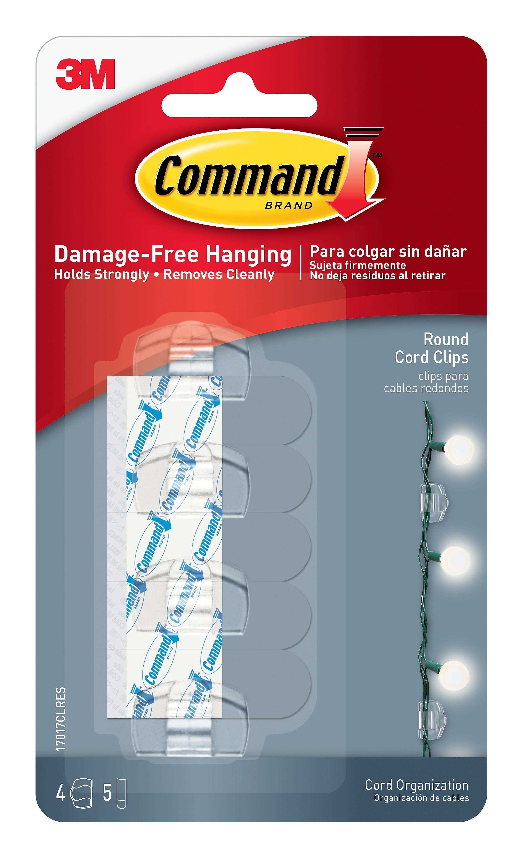 Command™ Round Cord Clips, Clear, 4 Clips