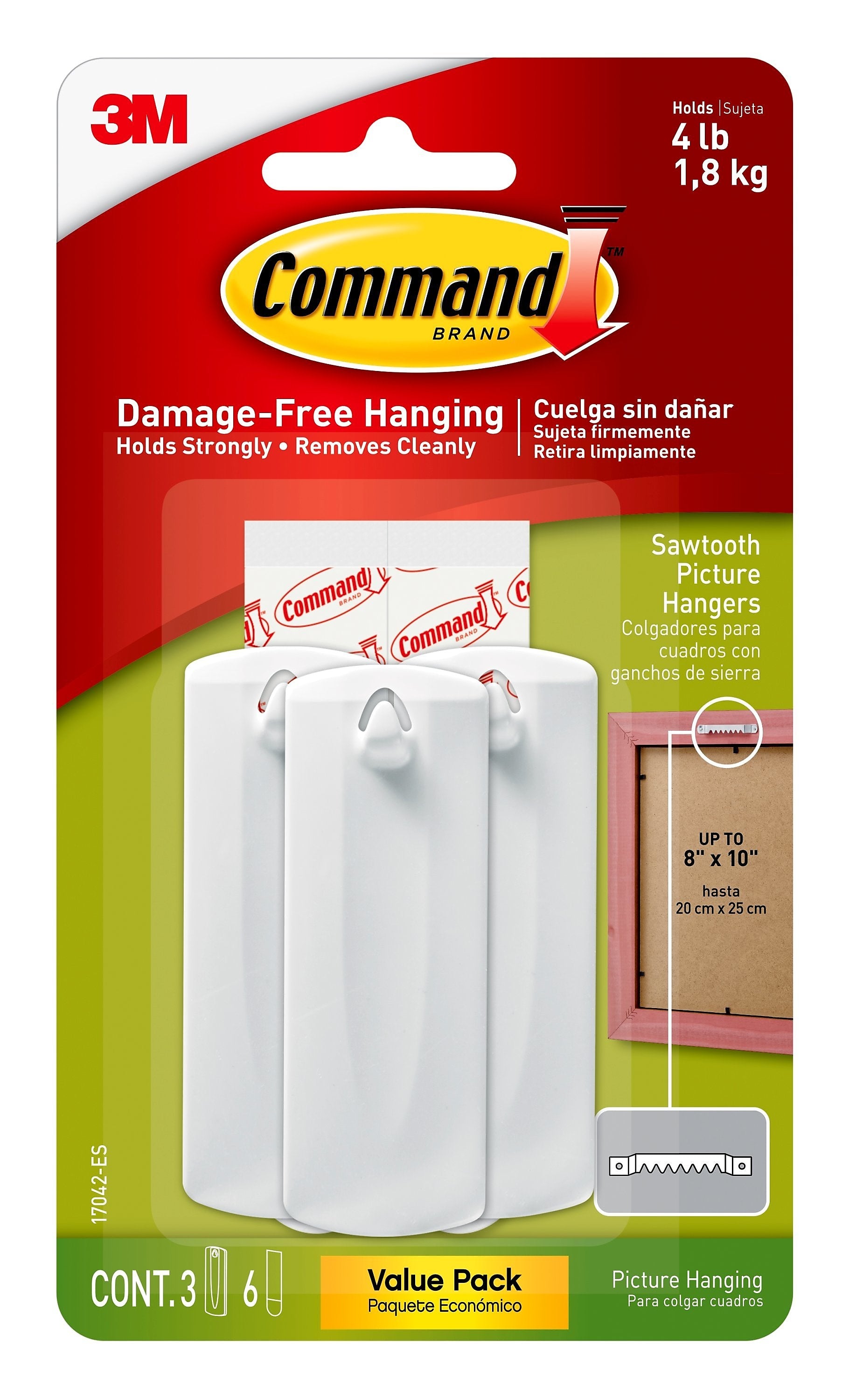 Command Sawtooth Hanger, 5 lb., White, 3/Pack