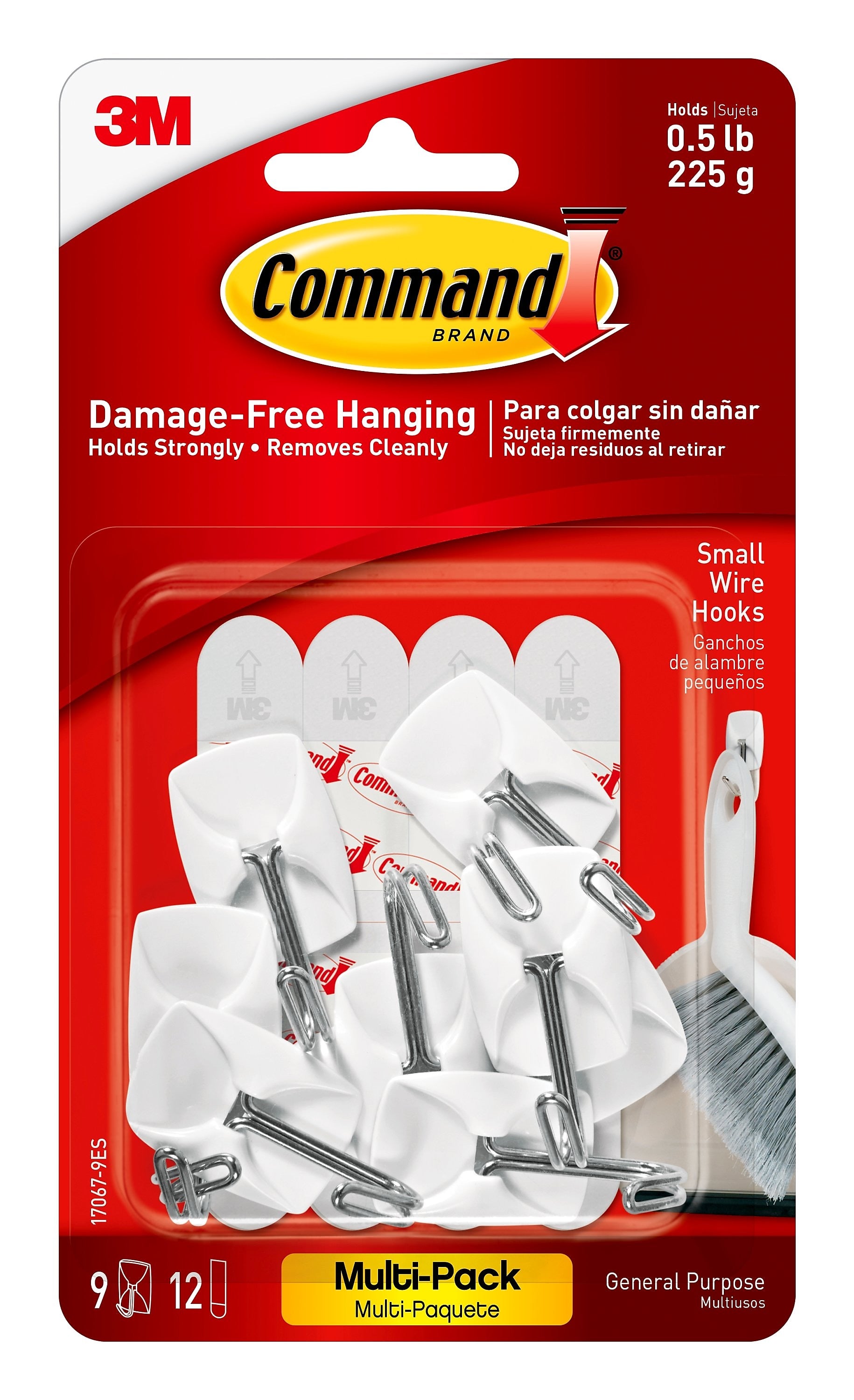 Command Small Hooks, 0.5 lb., White, 9 Command Hooks, 12 Command Strips