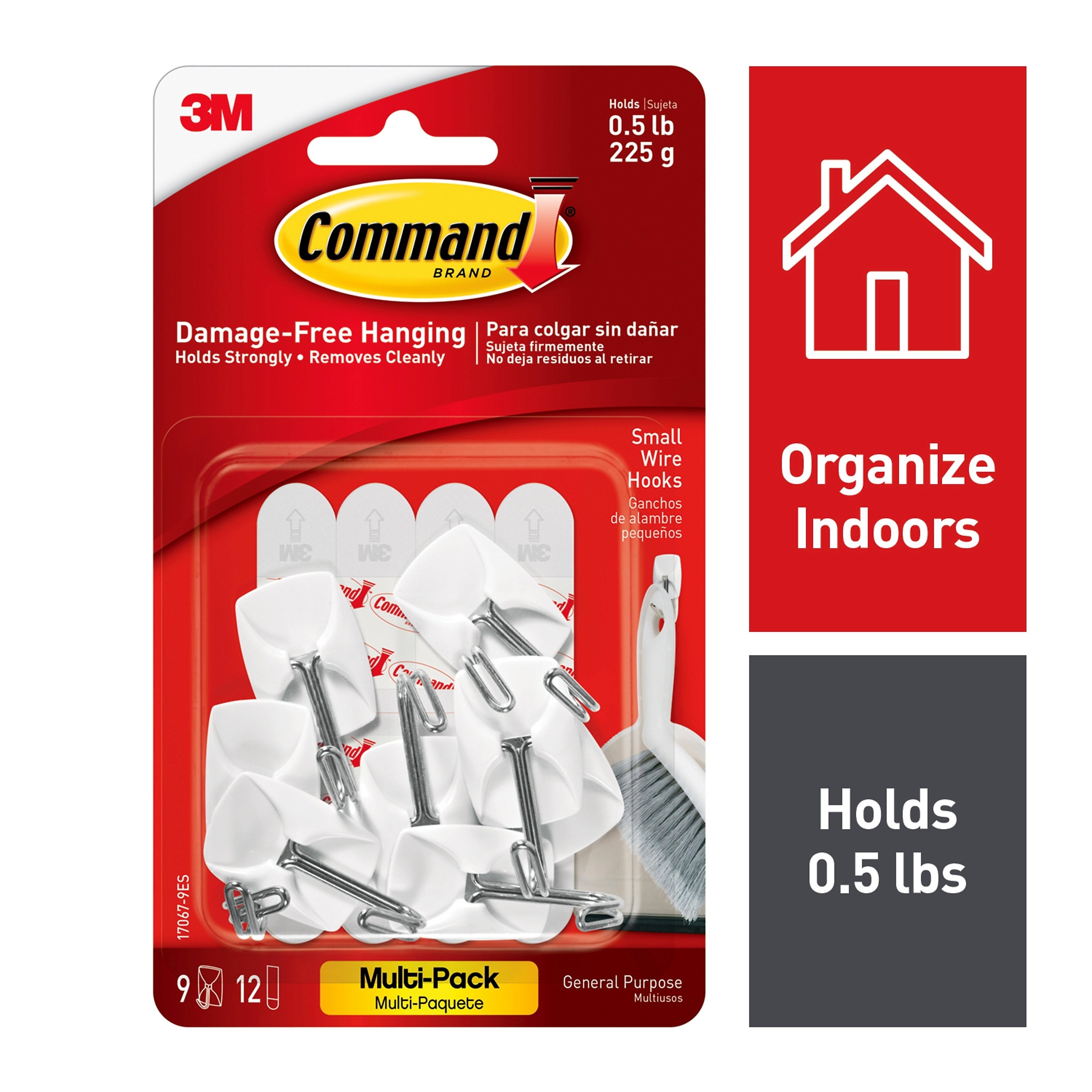 Command Small Hooks, 0.5 lb., White, 9 Command Hooks, 12 Command Strips