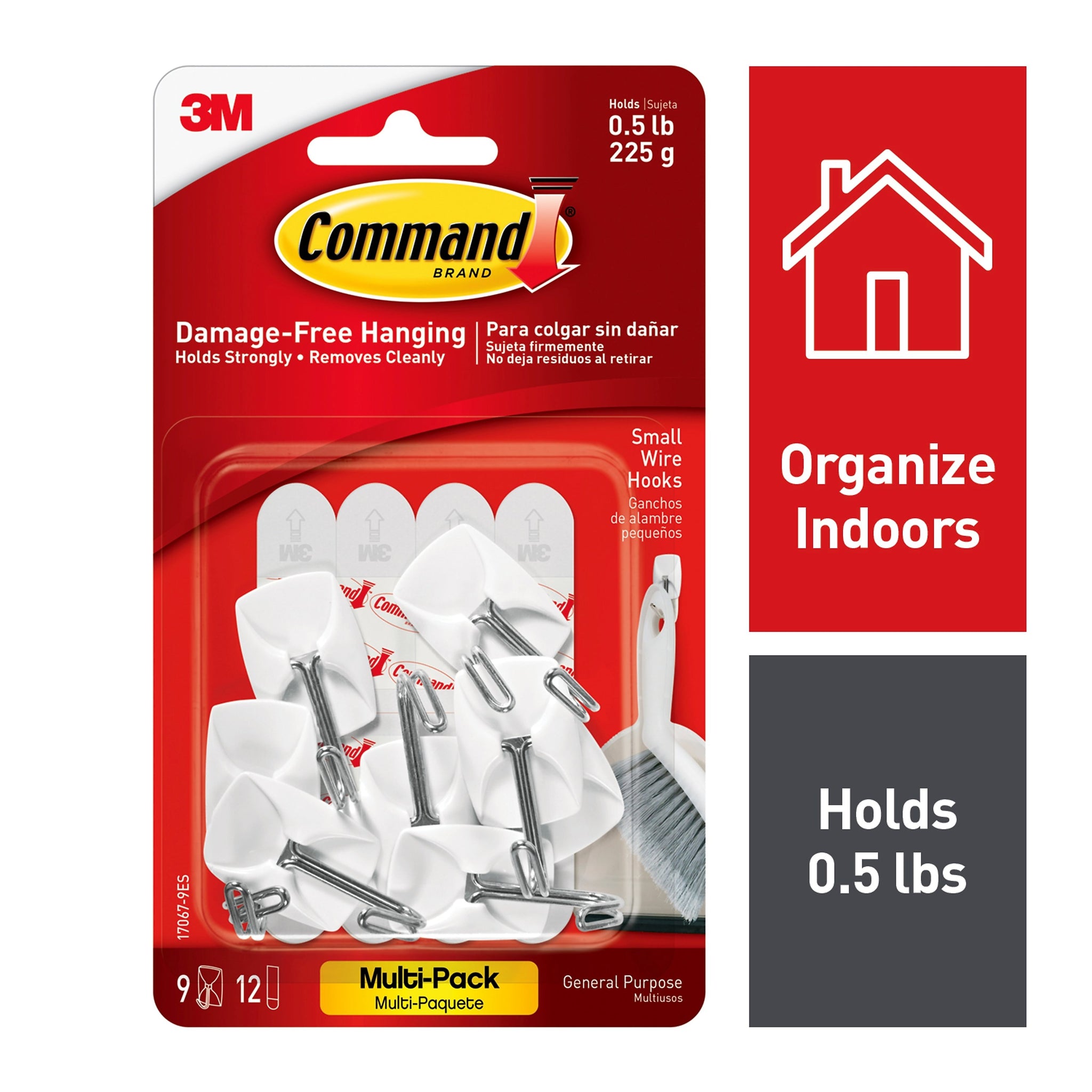 Command Small Hooks, 0.5 lb., White, 9 Command Hooks, 12 Command Strips