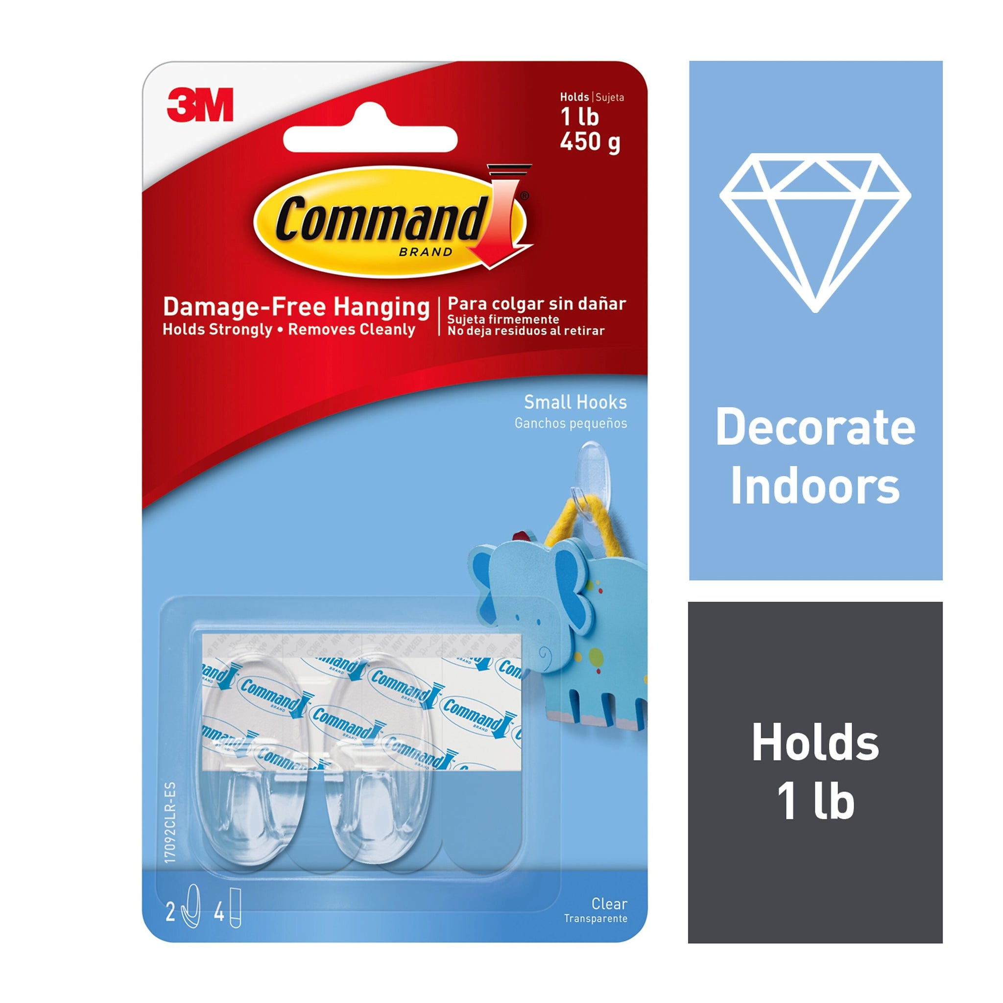 Command Small Hooks, 1 lb., Clear, 2/Pack