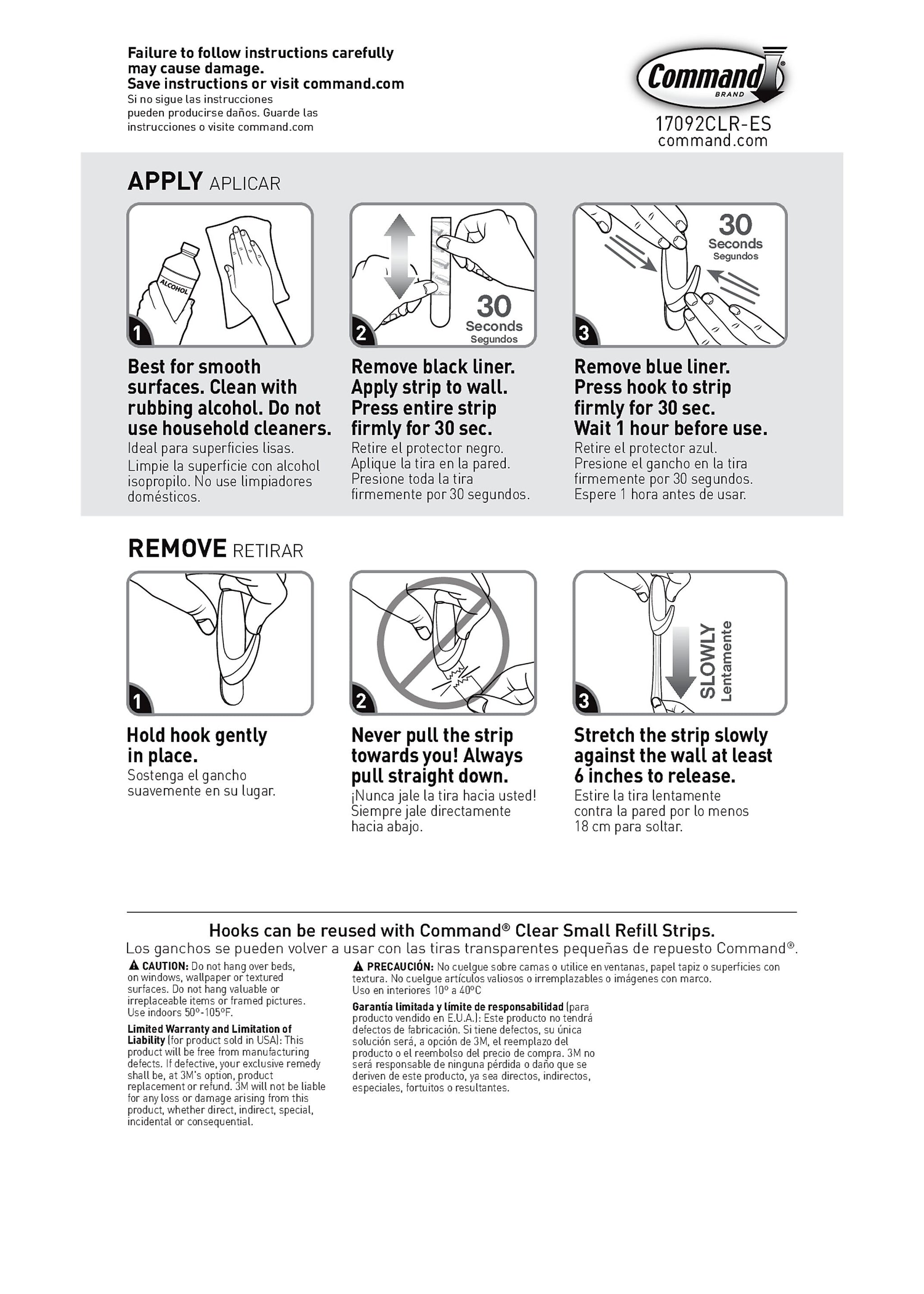 Command Small Hooks, 1 lb., Clear, 2/Pack