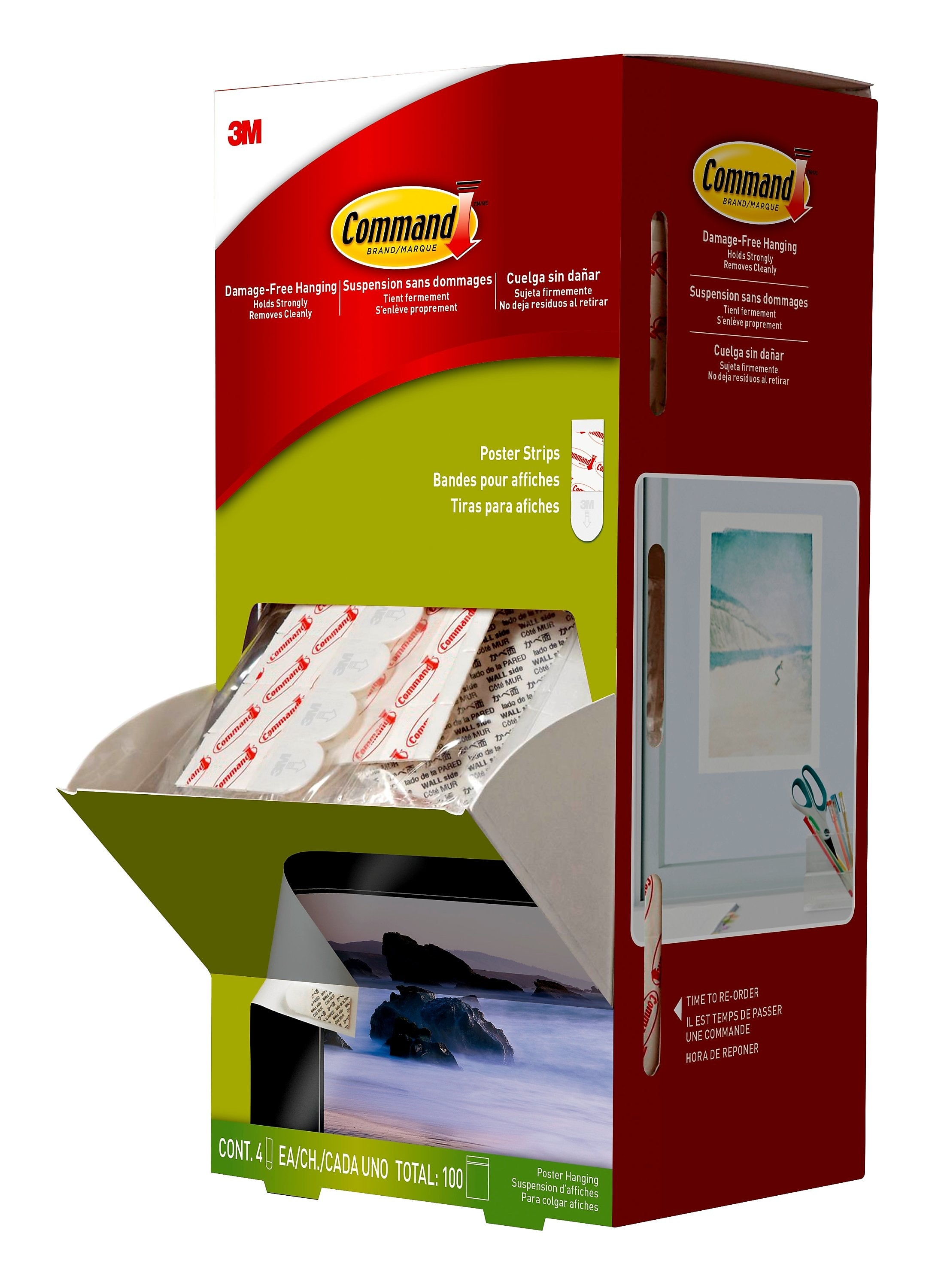 Command Small Poster Strips, White, 4 Strips/Pack, 100 Sets/Pack