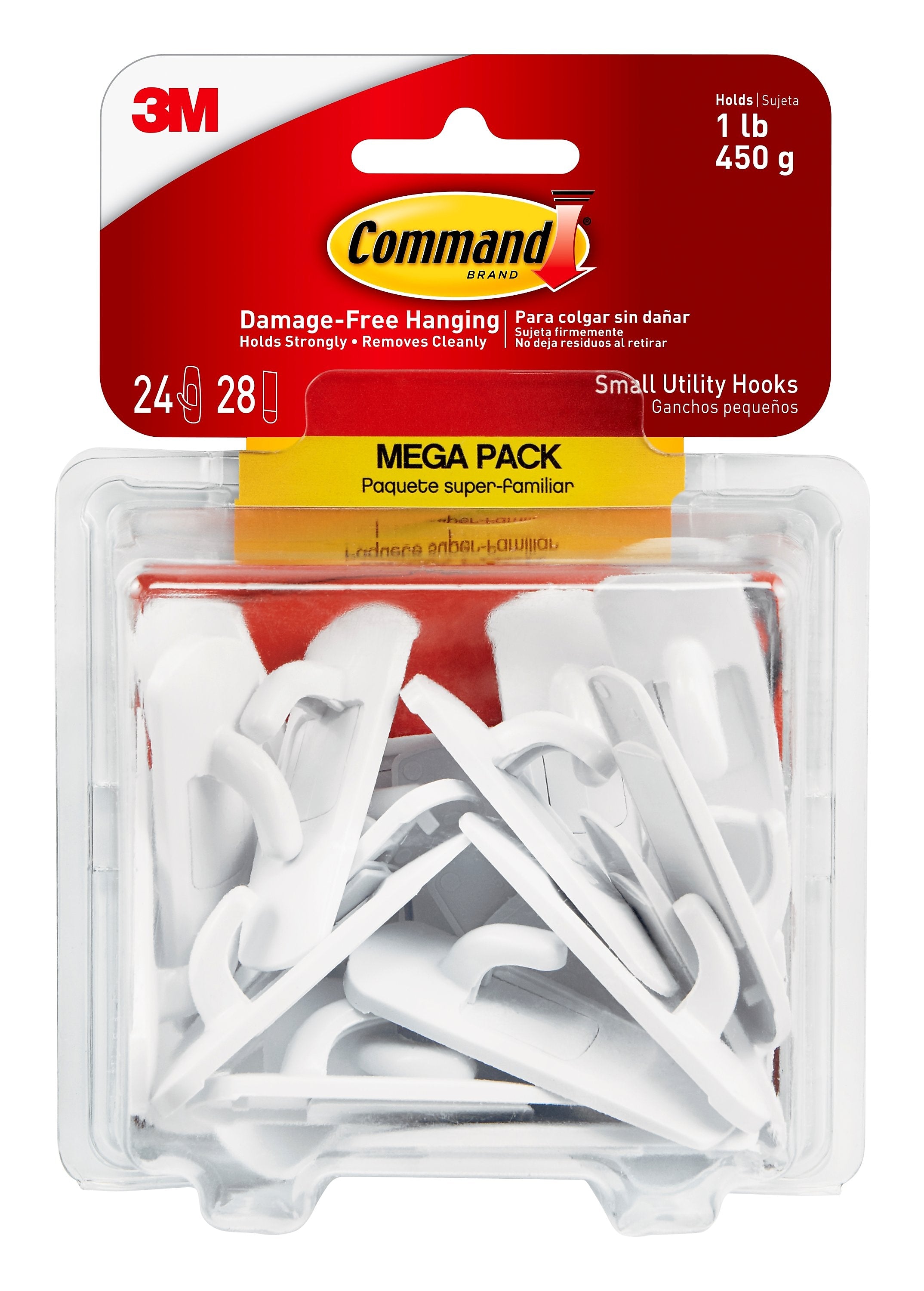 Command Small Utility Hook Mega Pack, 2 lb., White, 24/Pack