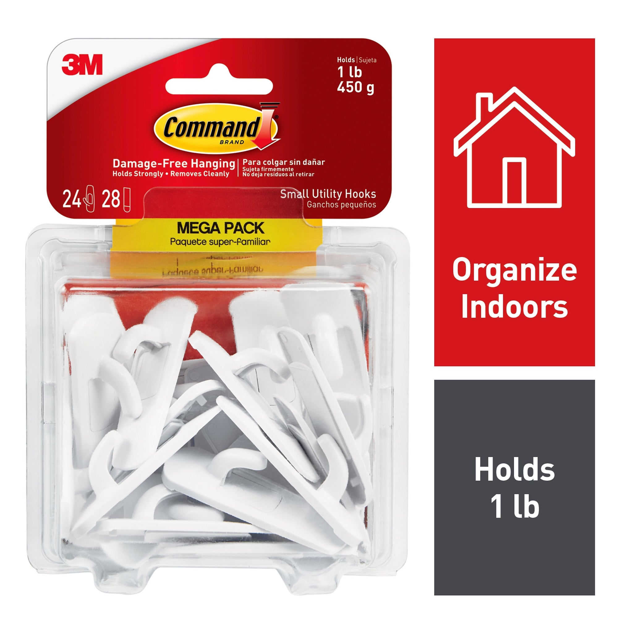 Command Small Utility Hook Mega Pack, 2 lb., White, 24/Pack
