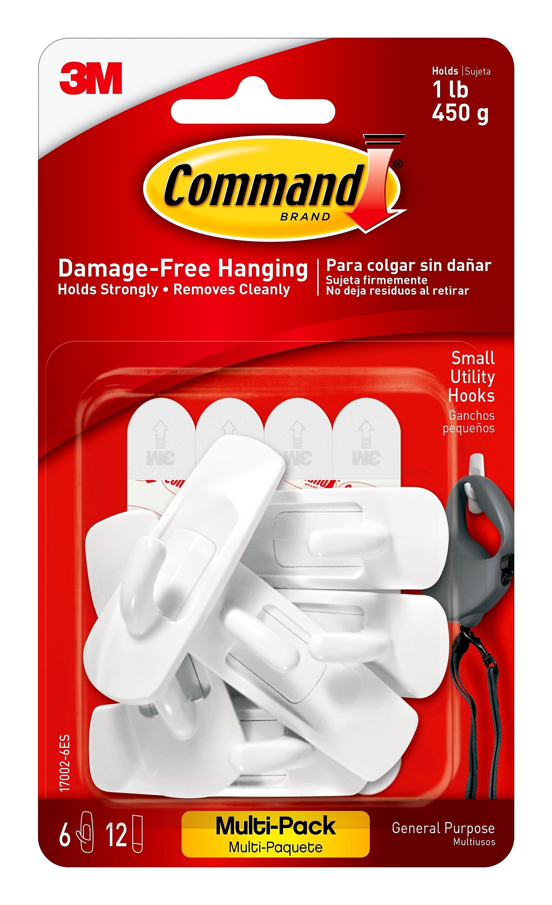 Command Small Utility Hooks, 1 lb., White, 6/Pack
