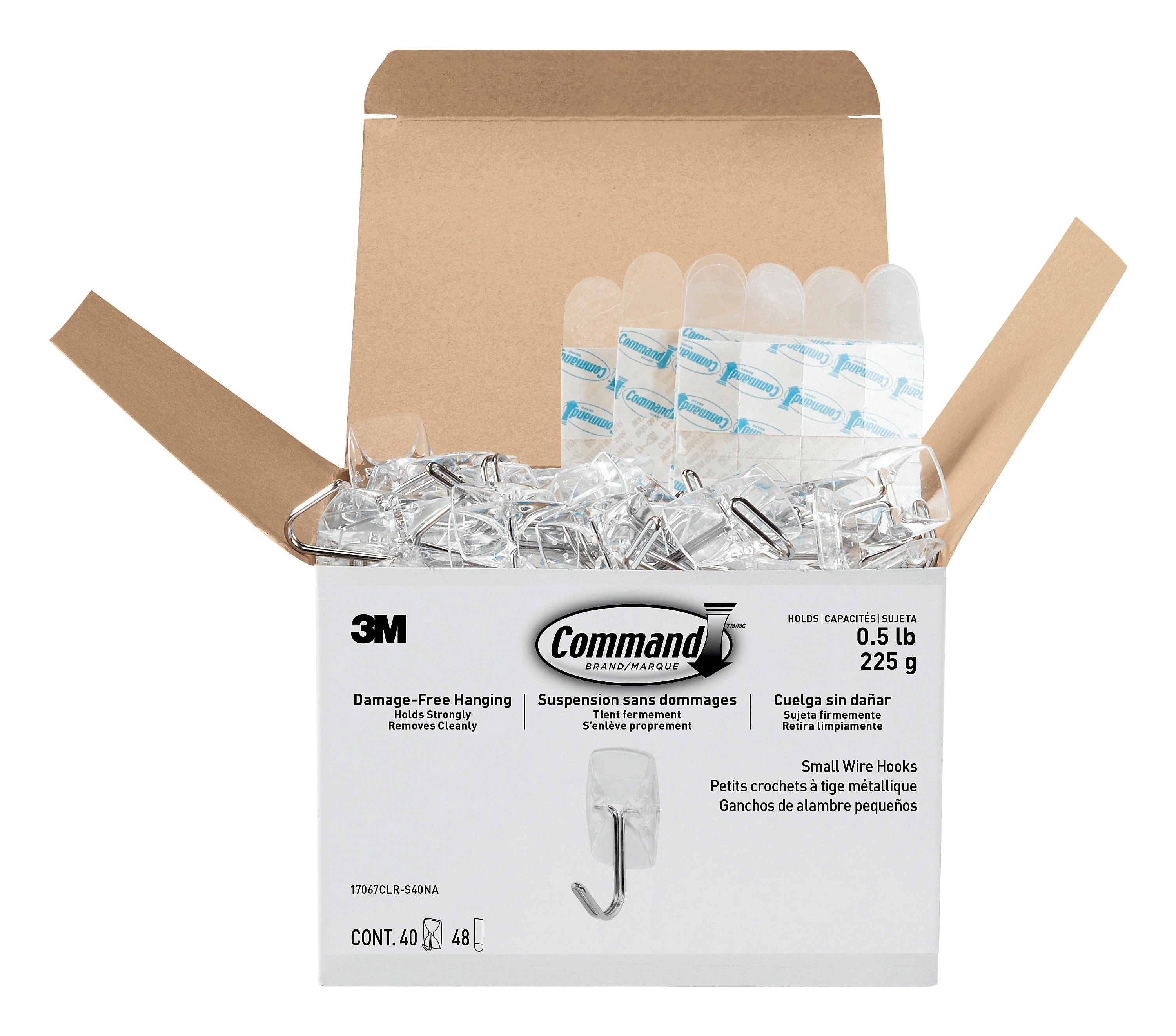 Command™ Small Wire Hook, Clear, 40 Hooks, 48 Strips/Pack