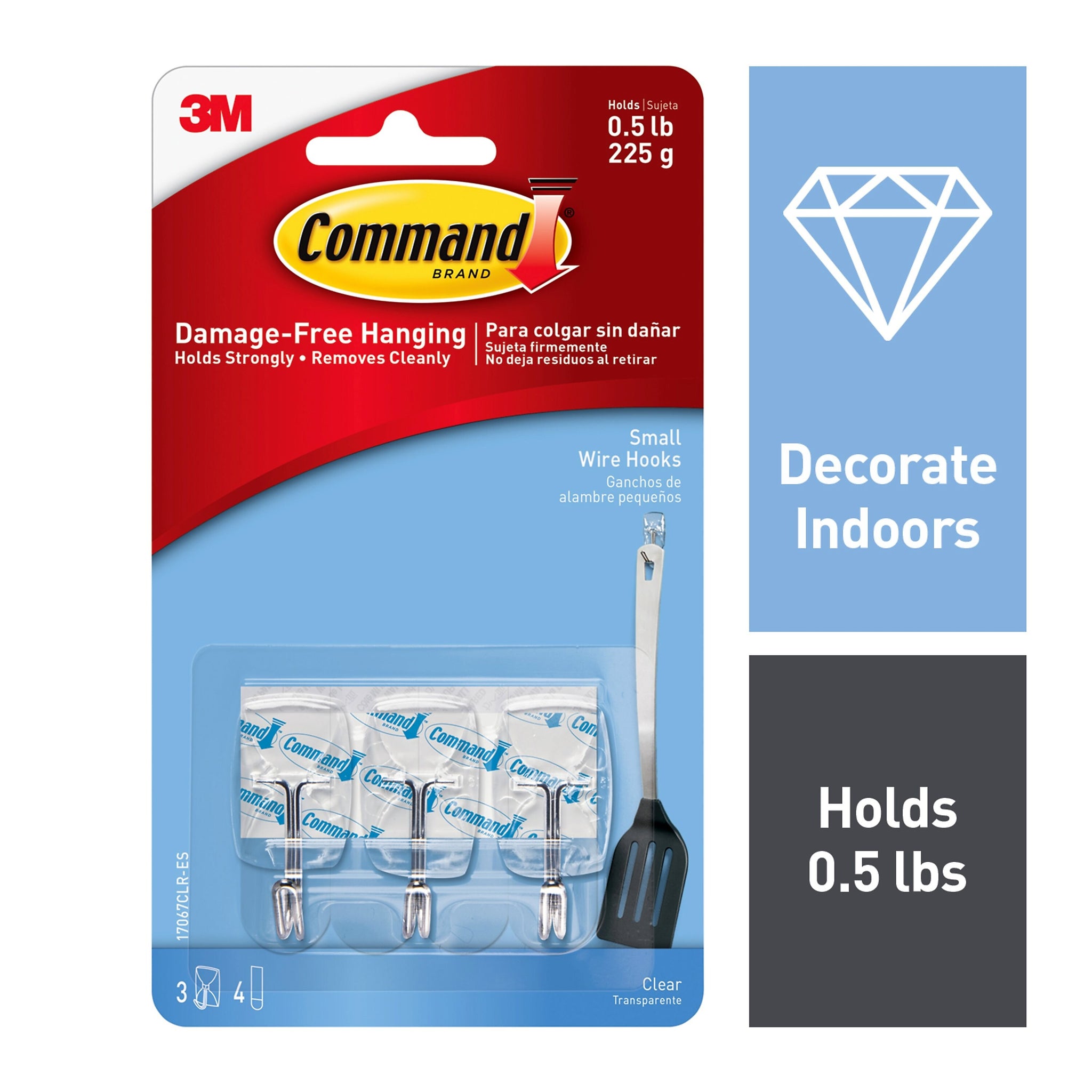 Command Small Wire Hooks, 0.5 lb., Clear, 3/Pack