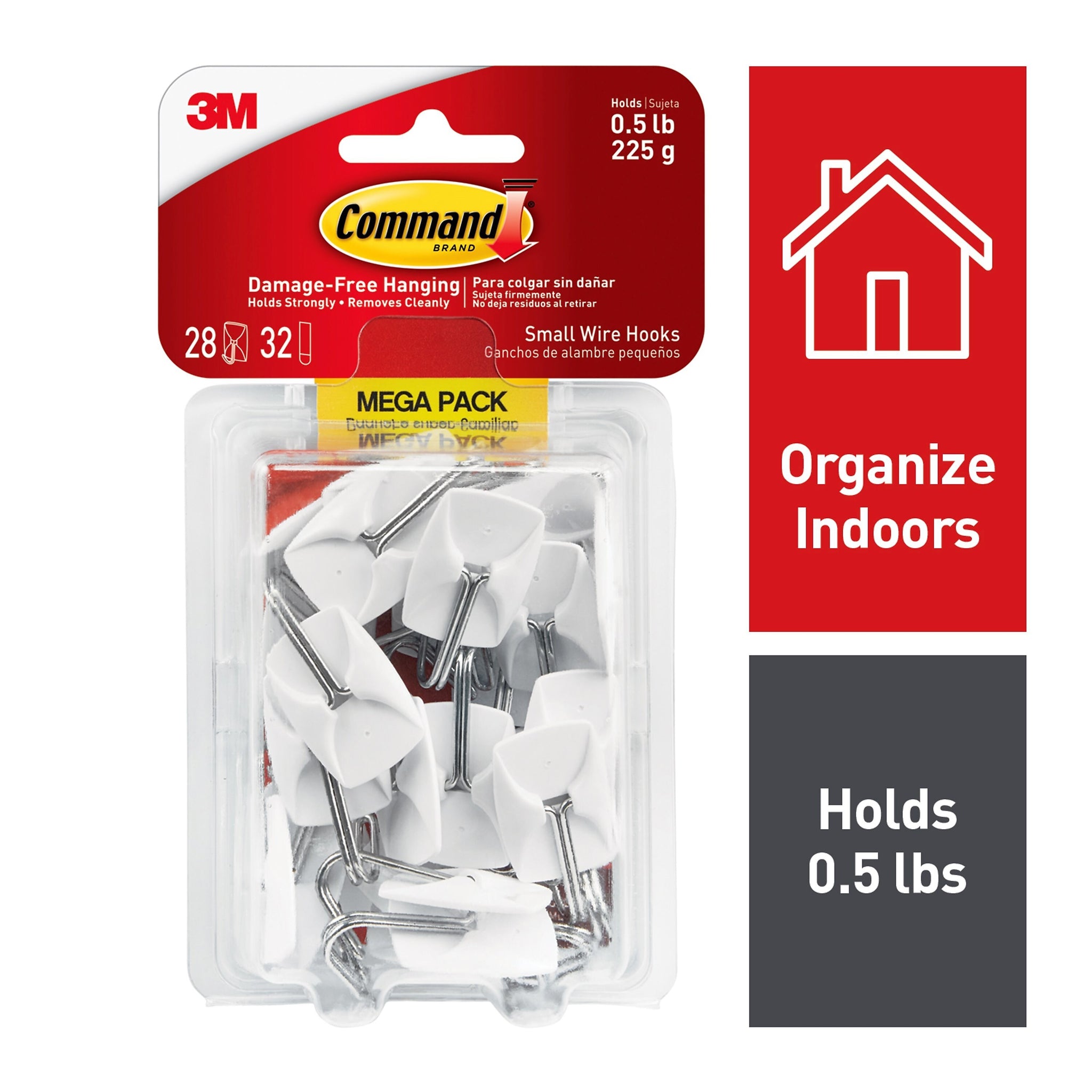 Command Small Wire Toggle Hooks, 0.5 lb., White, 28/Pack