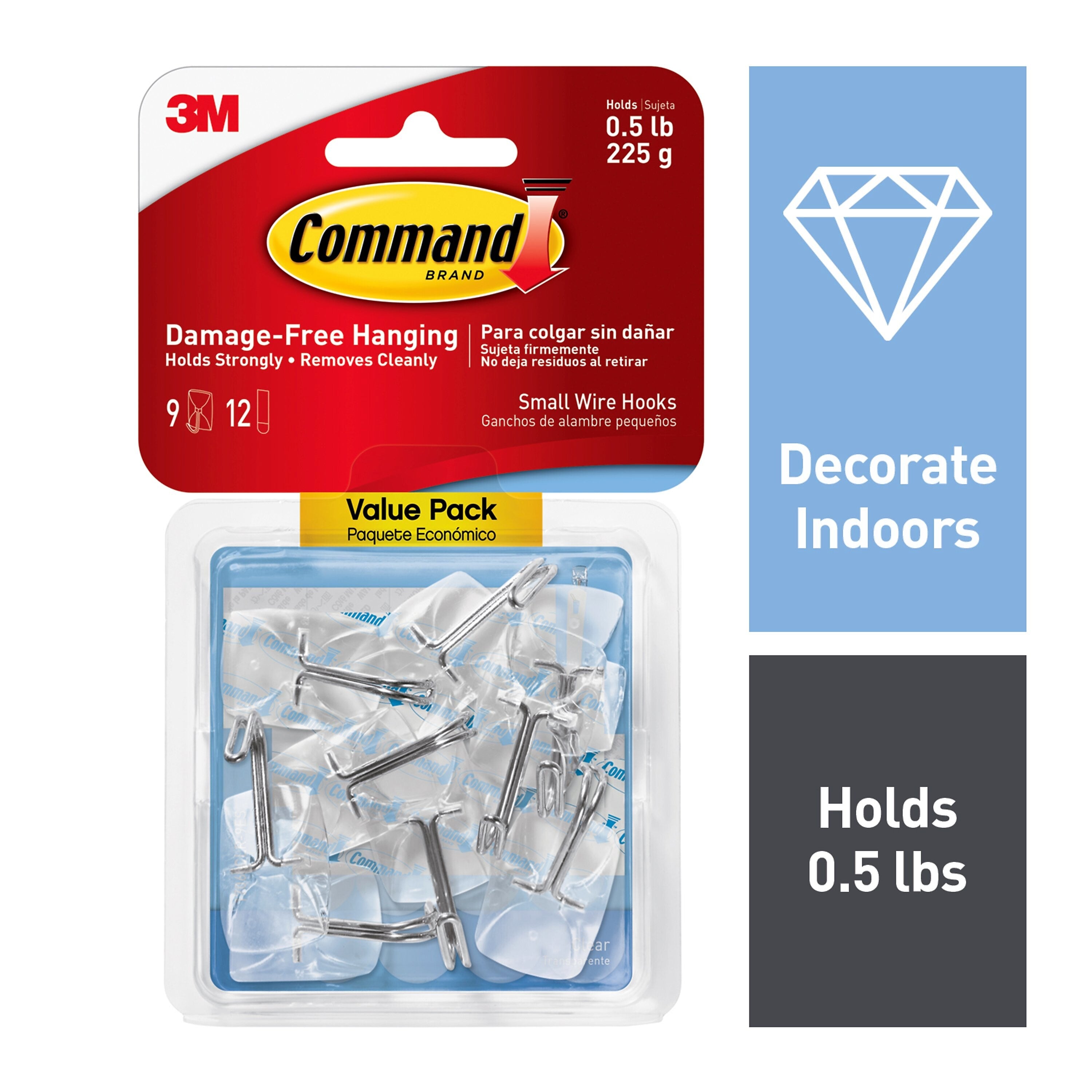 Command Small Wire Toggle Hooks, Damage Free Hanging of Dorm Room Decorations, 9 Command Hooks, 12 Command Strips